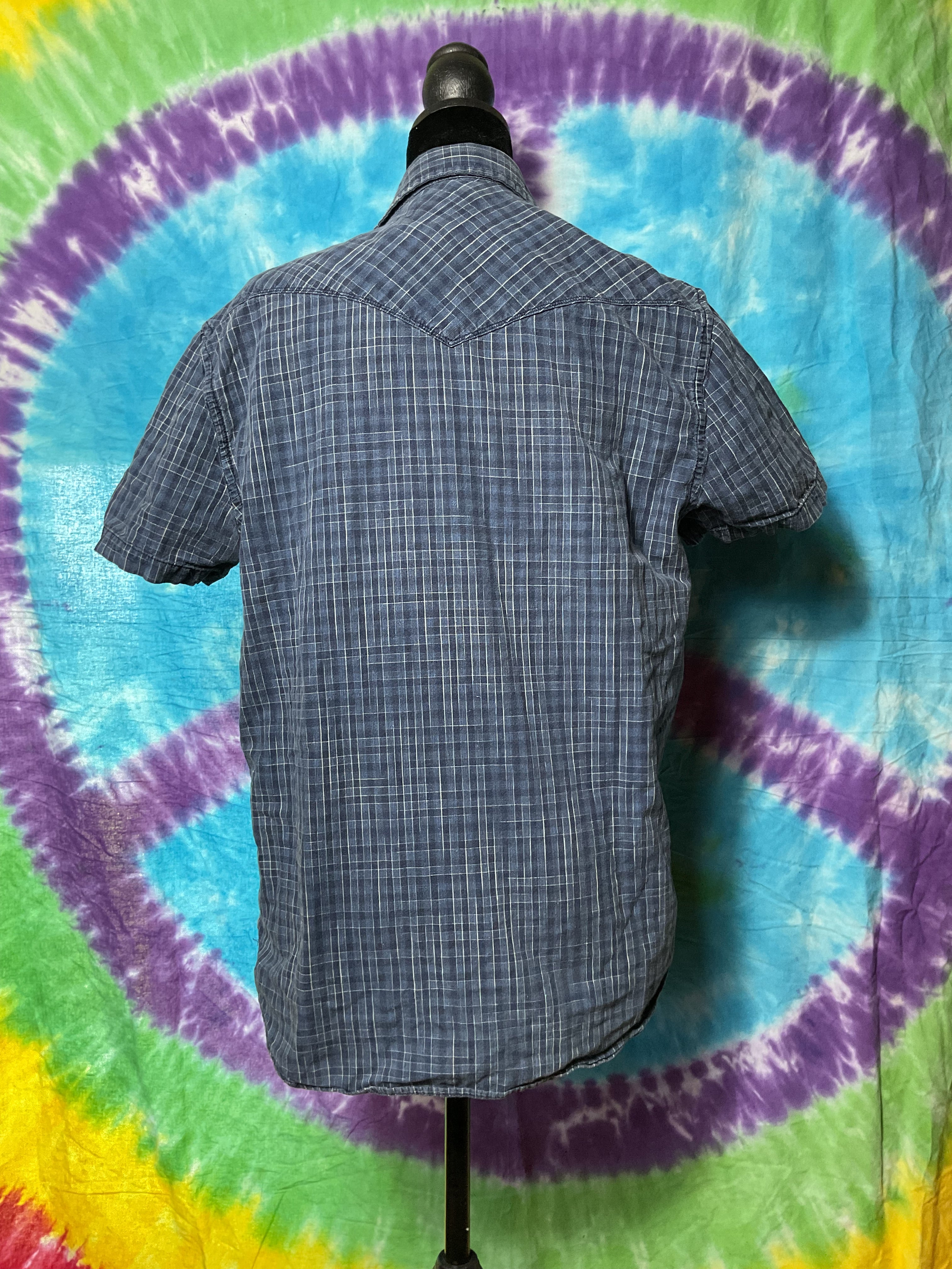 Lucky Brand Men's True Indigo Western Pearl Snap Plaid Shirt S