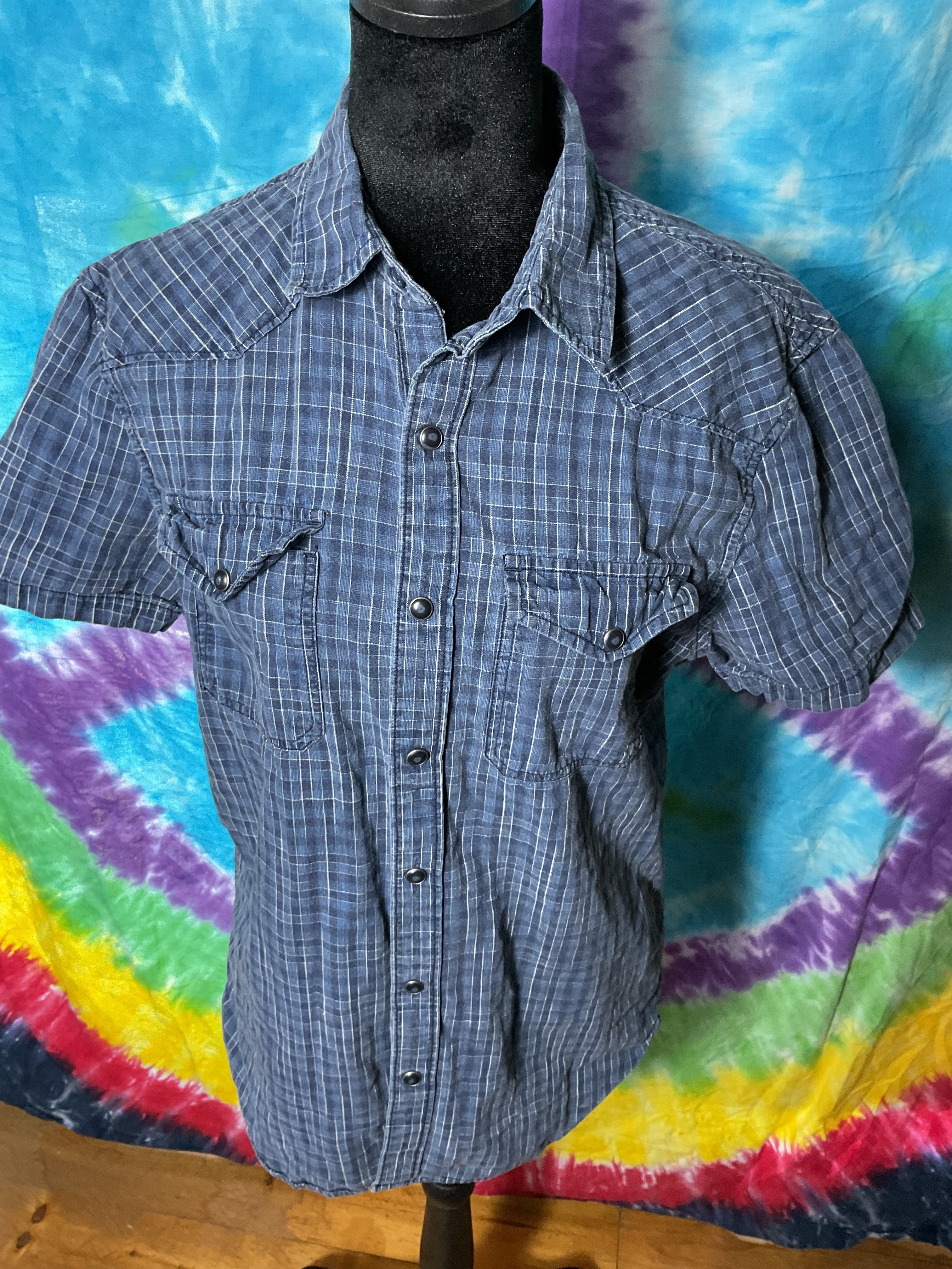 Lucky Brand Men's True Indigo Western Pearl Snap Plaid Shirt S