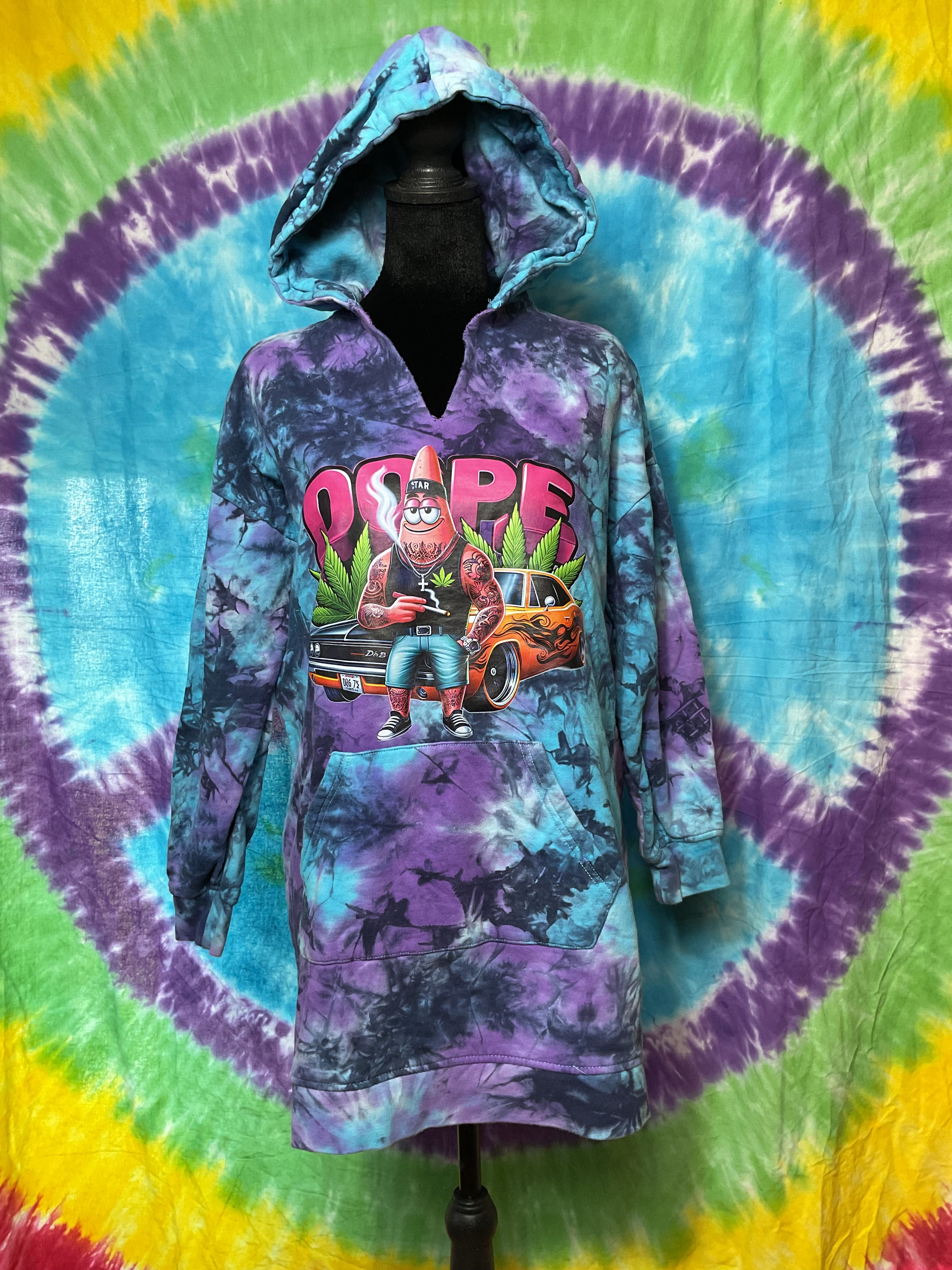 Custom Cut Hot Topic Patrick Star Tie Dye Hoodie DOPE Small