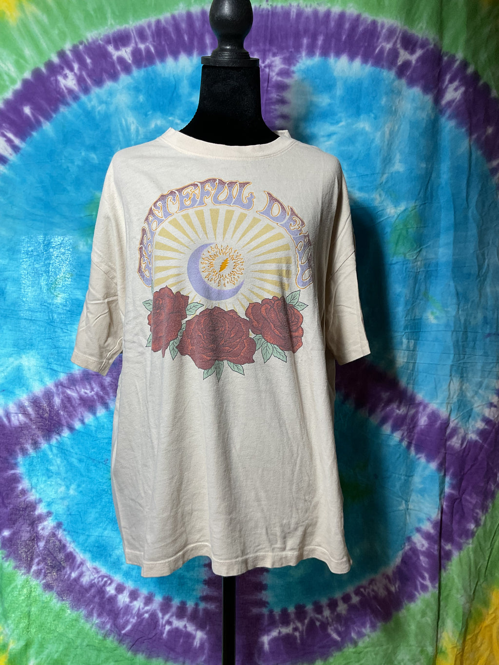 AE Band Tee Grateful Dead Roses Moon Lightning Bolt Cream Size M