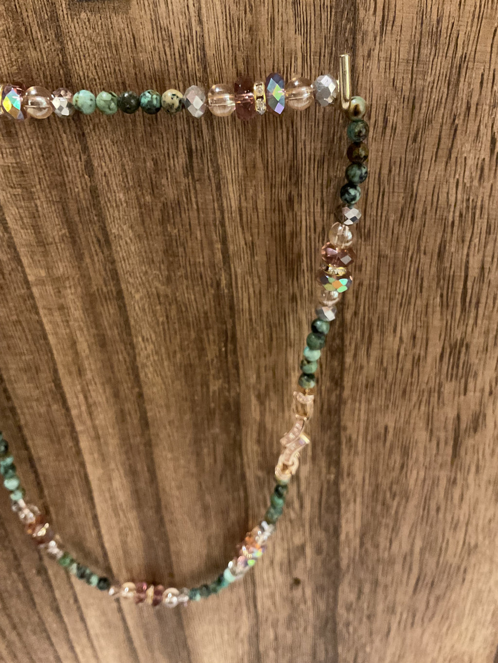 Vintage African Turquoise & Crystal Beaded Necklace - 19" Length