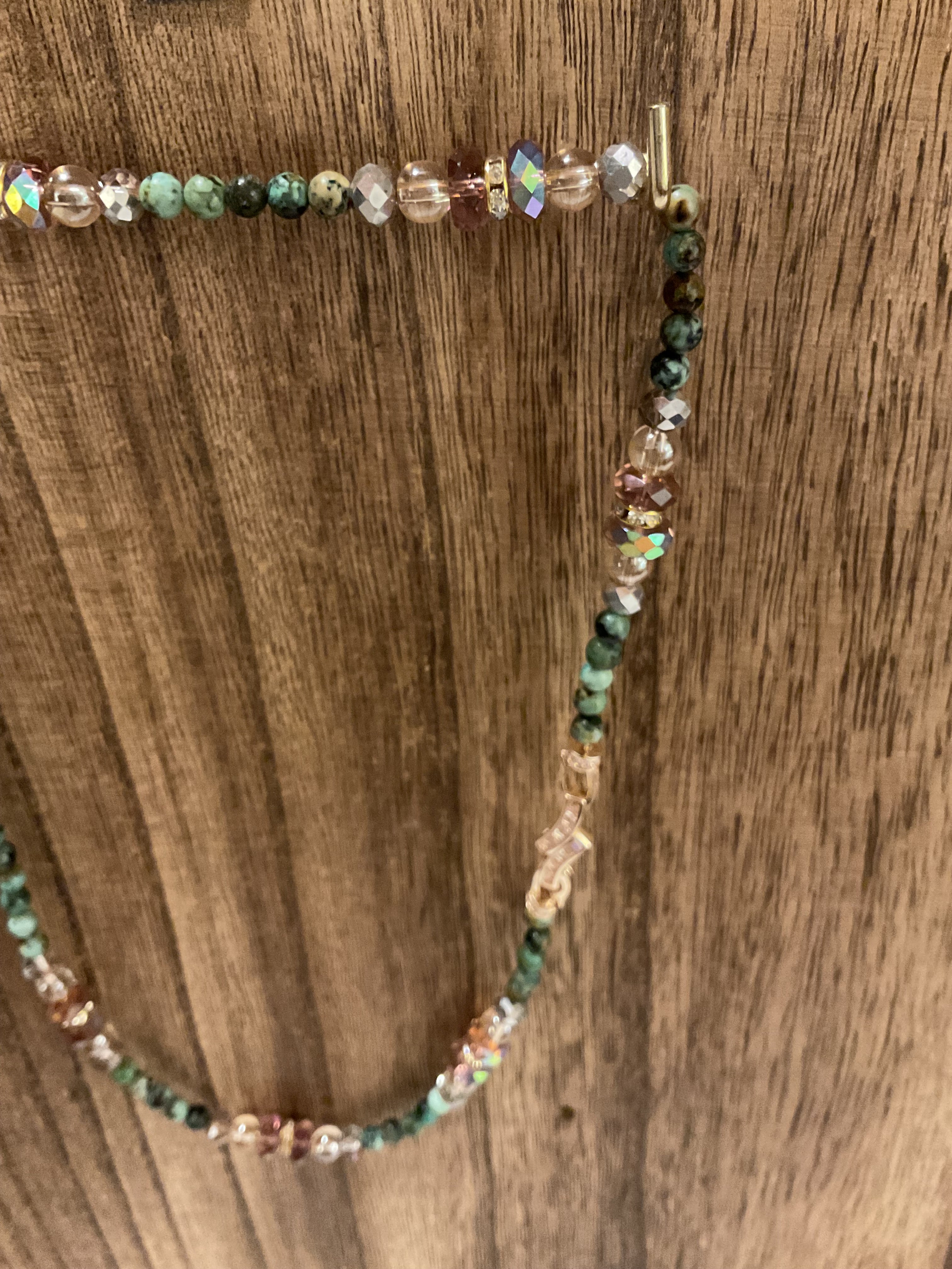 Vintage African Turquoise & Crystal Beaded Necklace - 19" Length