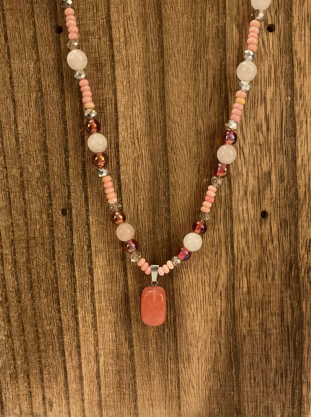 Rose Quartz & Vintage Lampwork Glass Beaded 20" Necklace