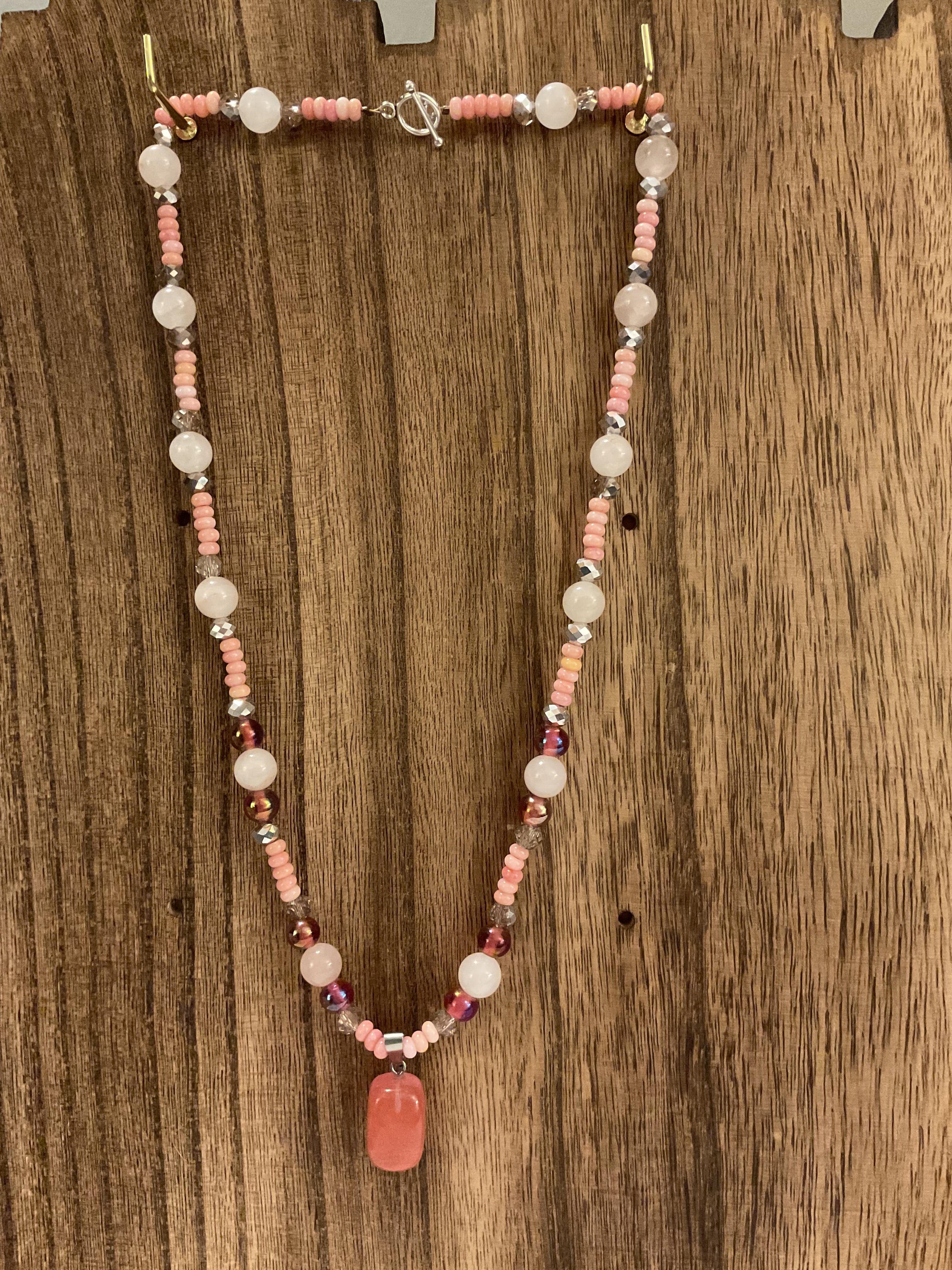 Rose Quartz & Vintage Lampwork Glass Beaded 20" Necklace