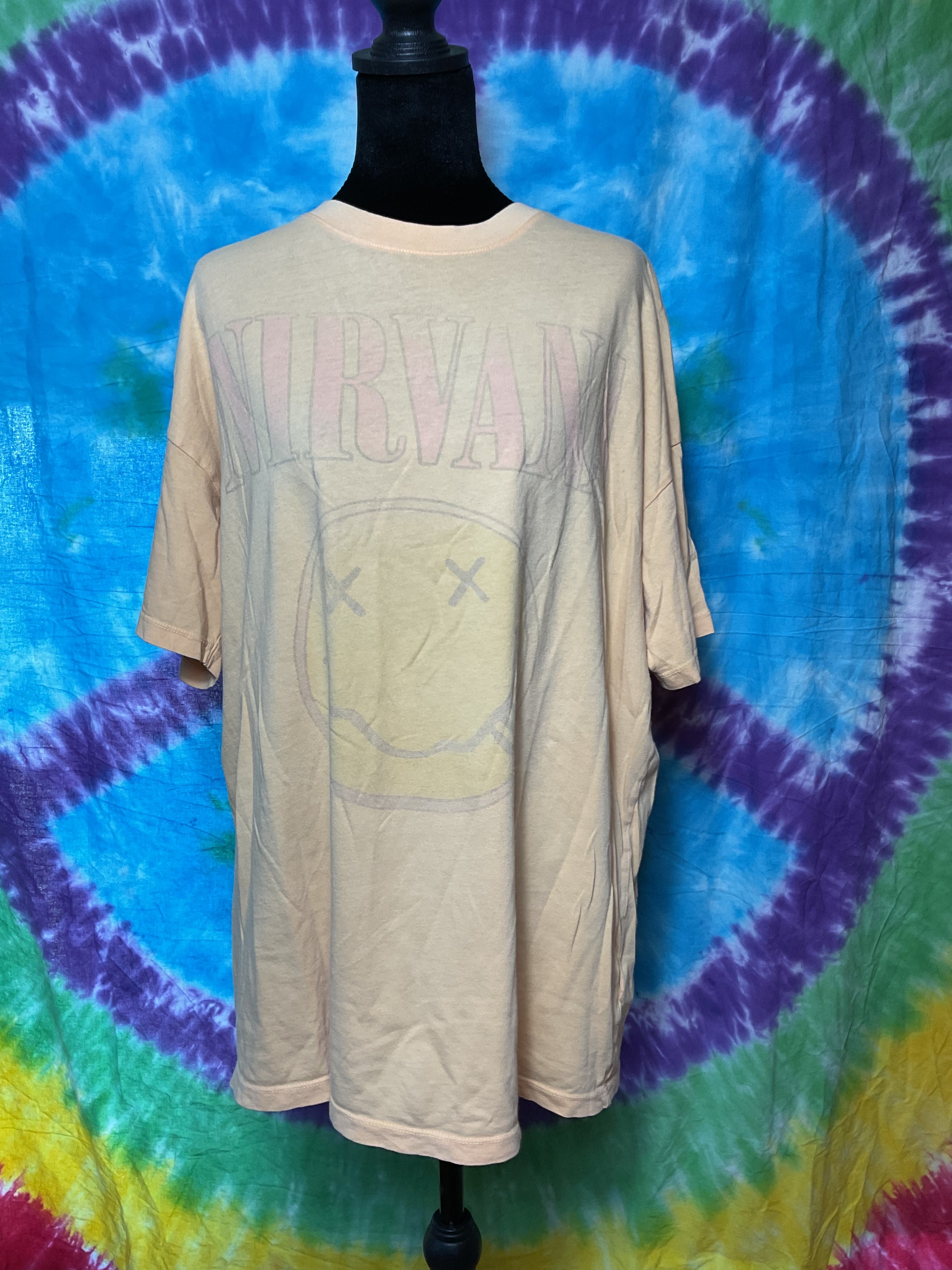 Nirvana Smiley Face Band Tee American Eagle Peach Medium