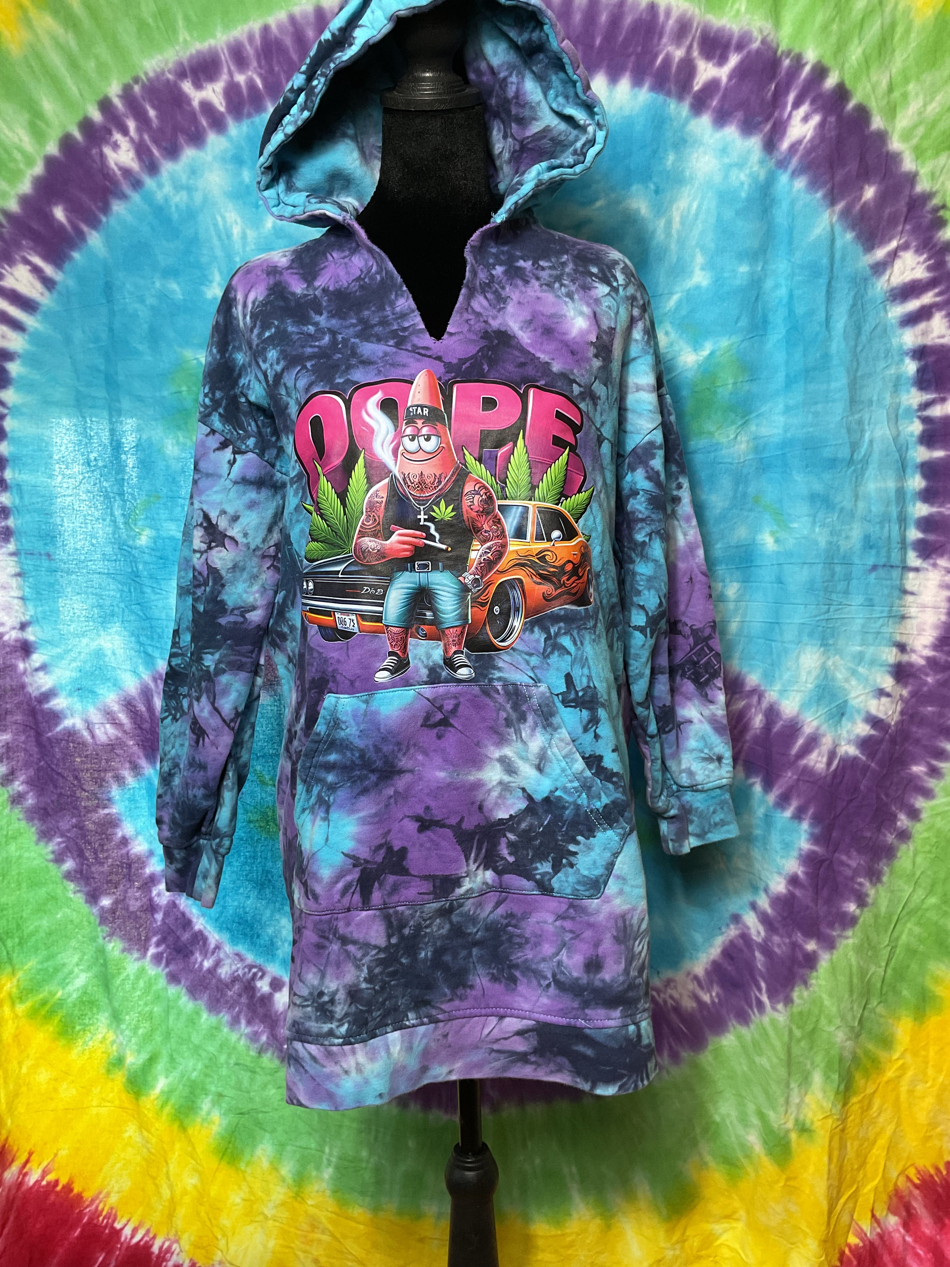 Custom Cut Hot Topic Patrick Star Tie Dye Hoodie DOPE Small