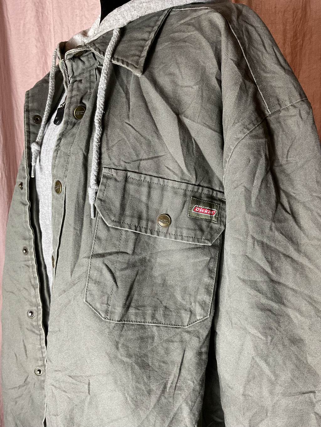 Dickies Hooded Canvas Jacket Metal Zip Olive
