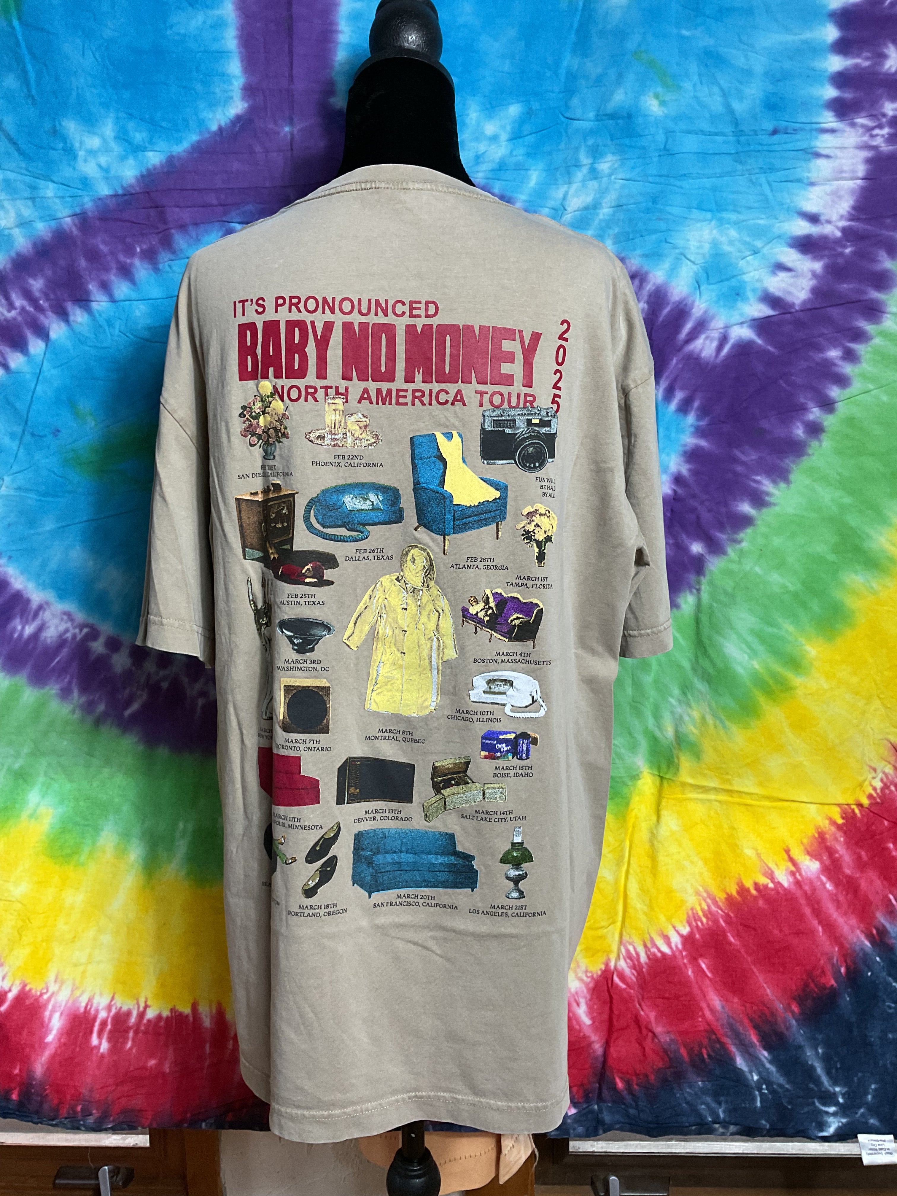 bbno$ 2025 North America Tour Shirt Tan Cat Motorcycle Size XL