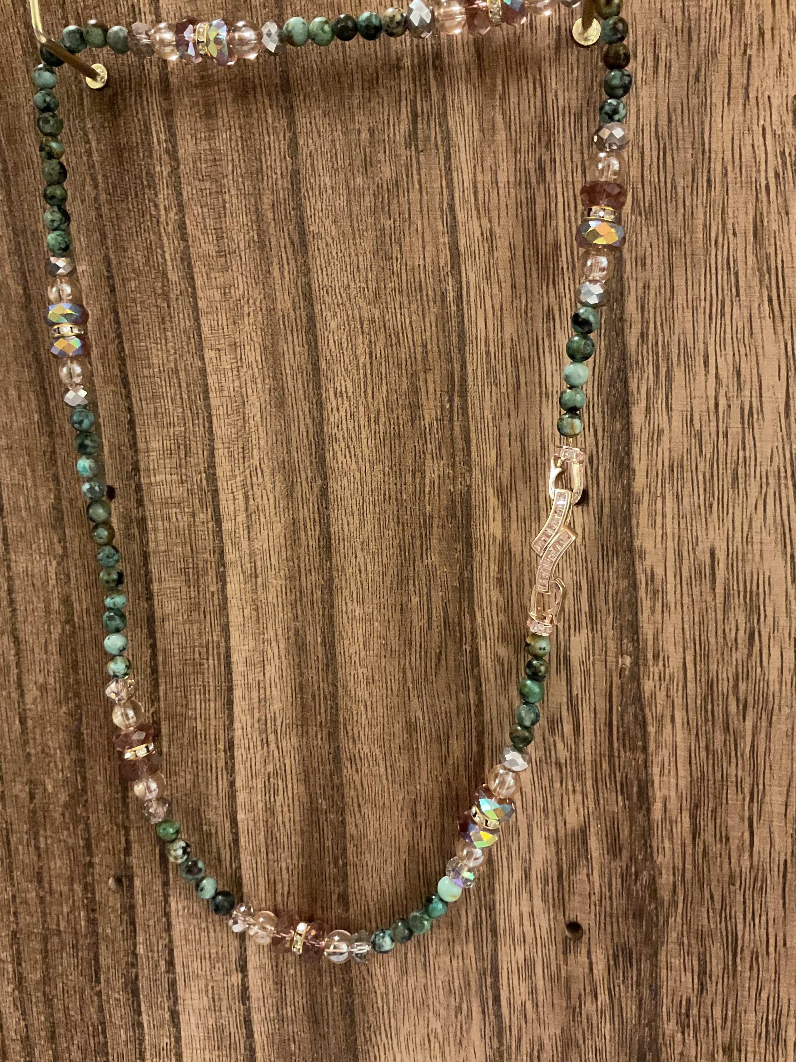 Vintage African Turquoise & Crystal Beaded Necklace - 19" Length