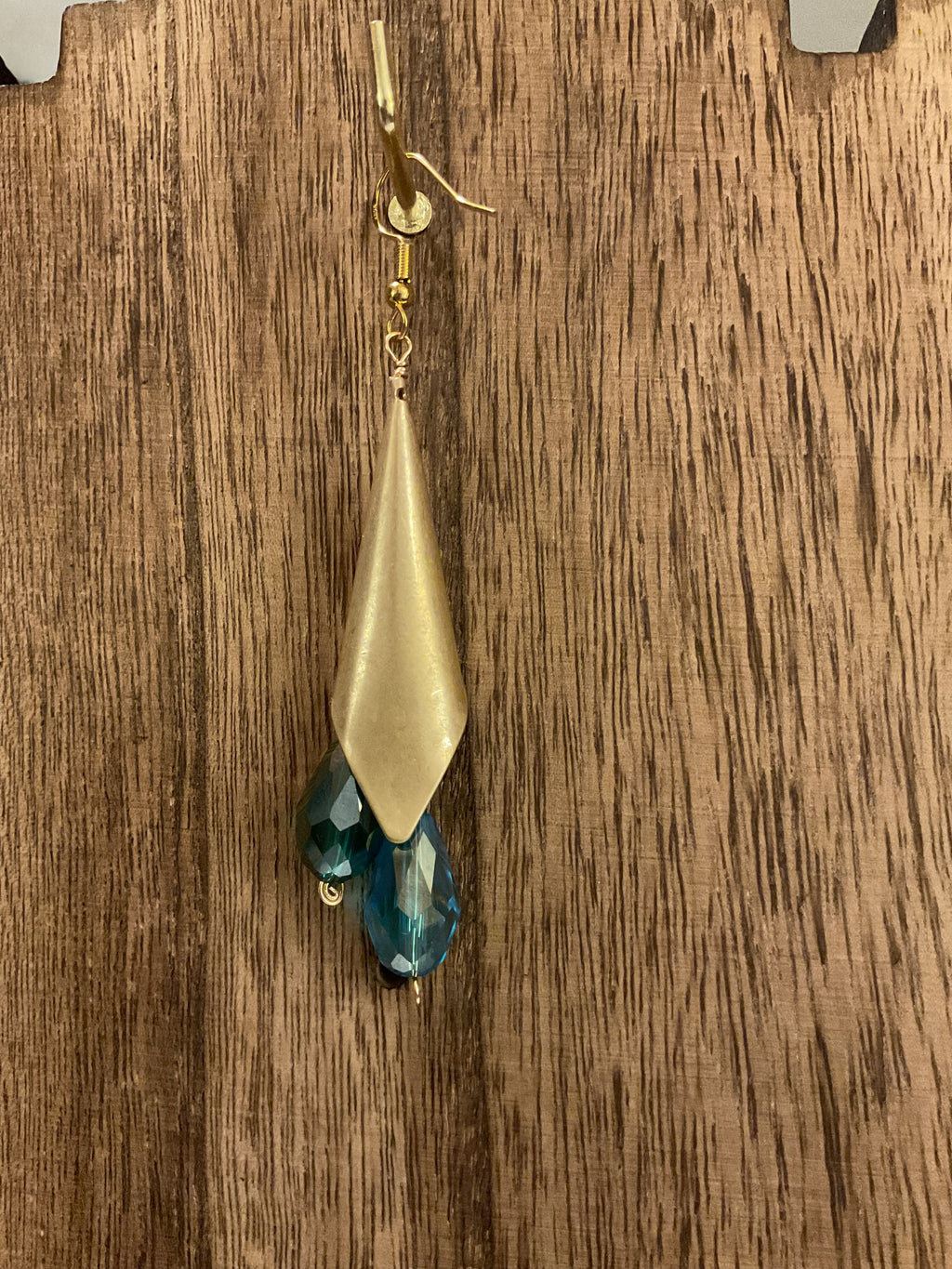Gold Calla Lily Dangle Earrings Blue Crystal Teardrop Handmade