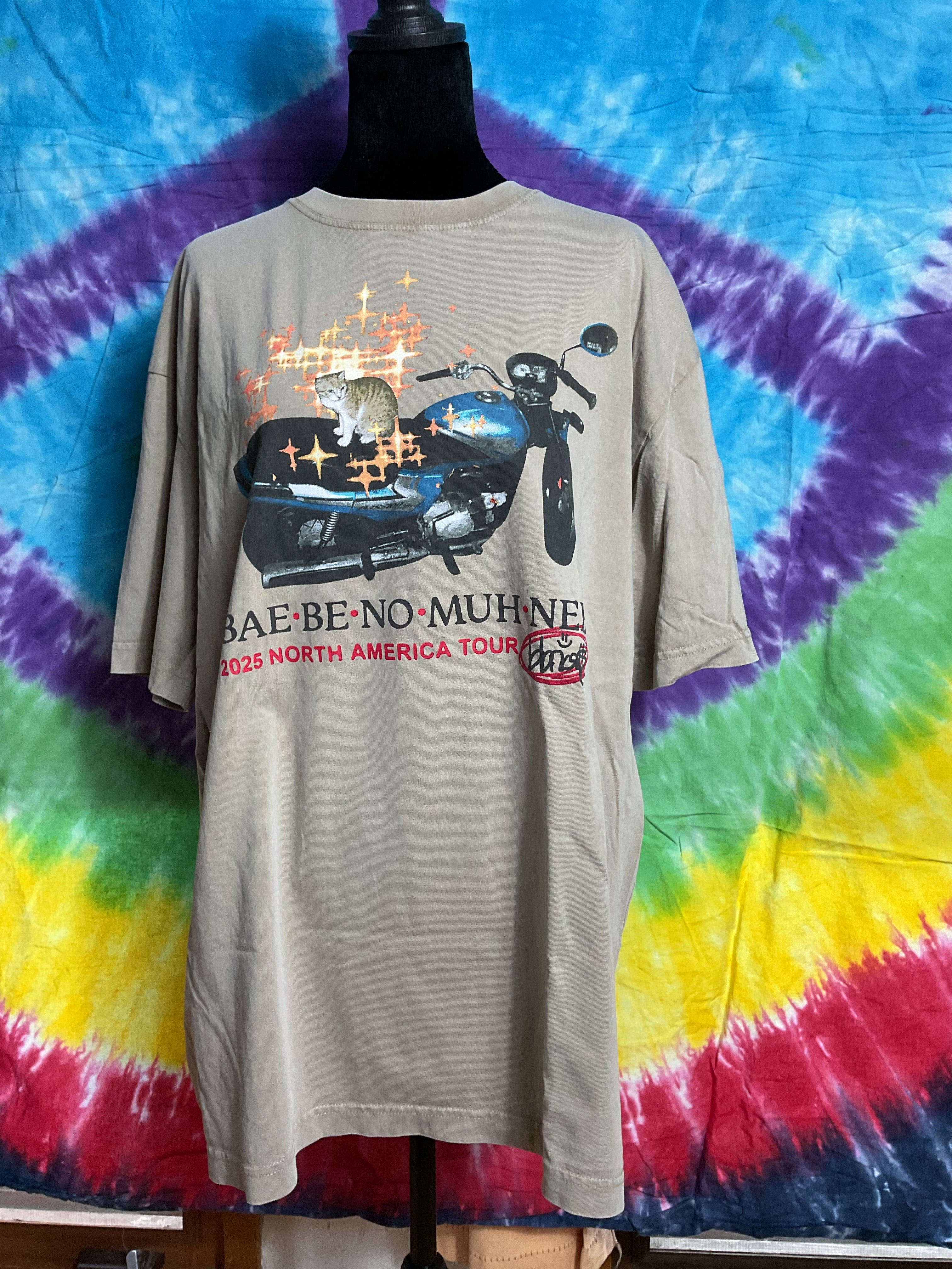 bbno$ 2025 North America Tour Shirt Tan Cat Motorcycle Size XL