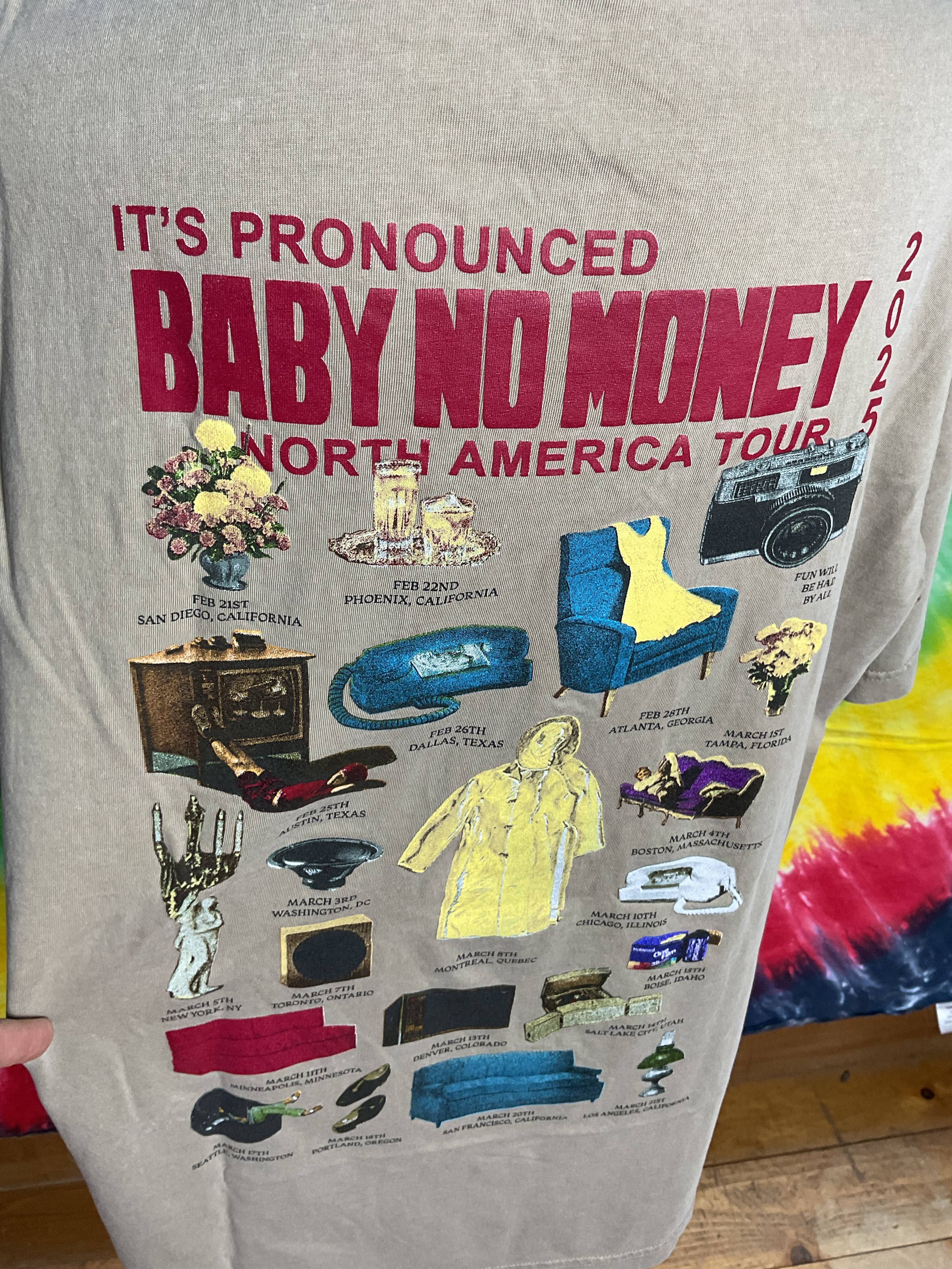 bbno$ 2025 North America Tour Shirt Tan Cat Motorcycle Size XL