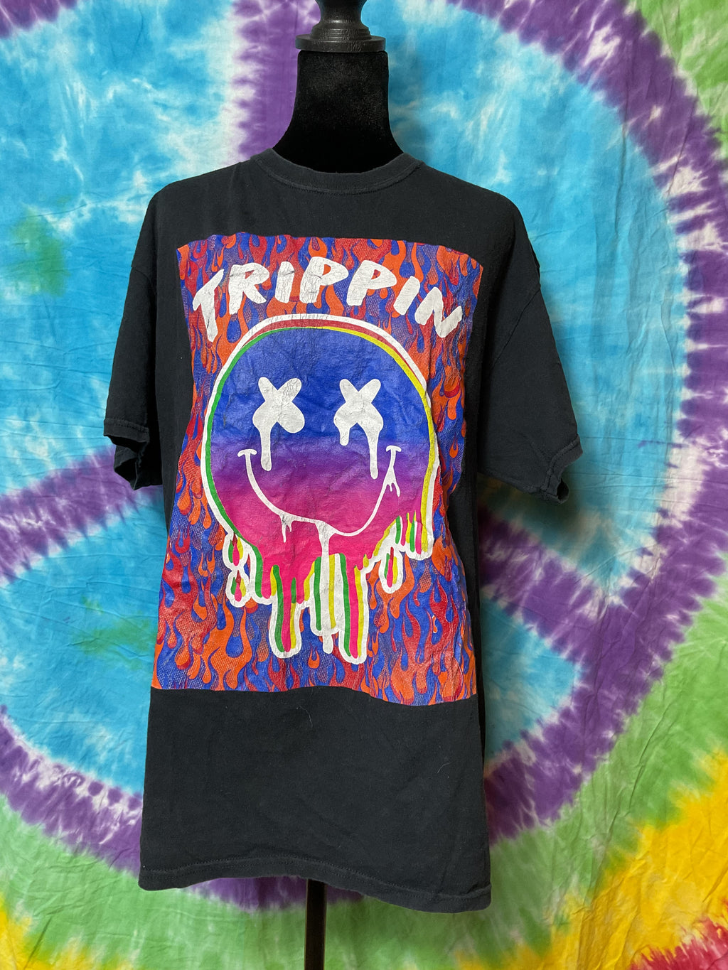 Vintage 3FORTY Inc Trippin Smiley Face Flame Tee L