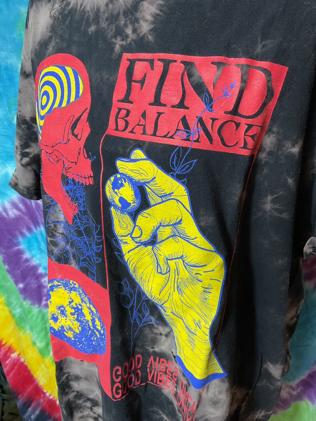Chemistry Find Balance Tie Dye Skull T-Shirt Good Vibes XL