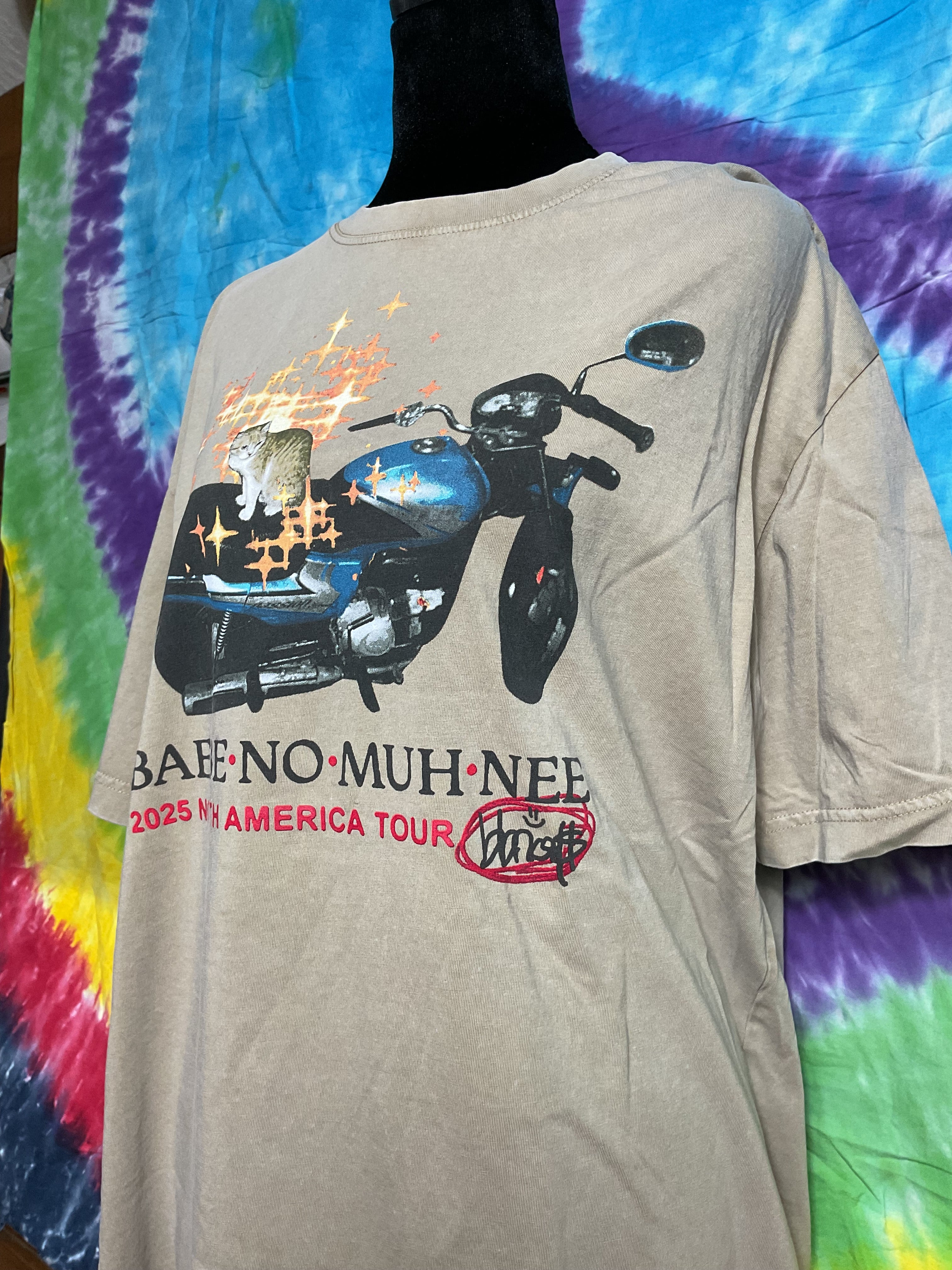 bbno$ 2025 North America Tour Shirt Tan Cat Motorcycle Size XL