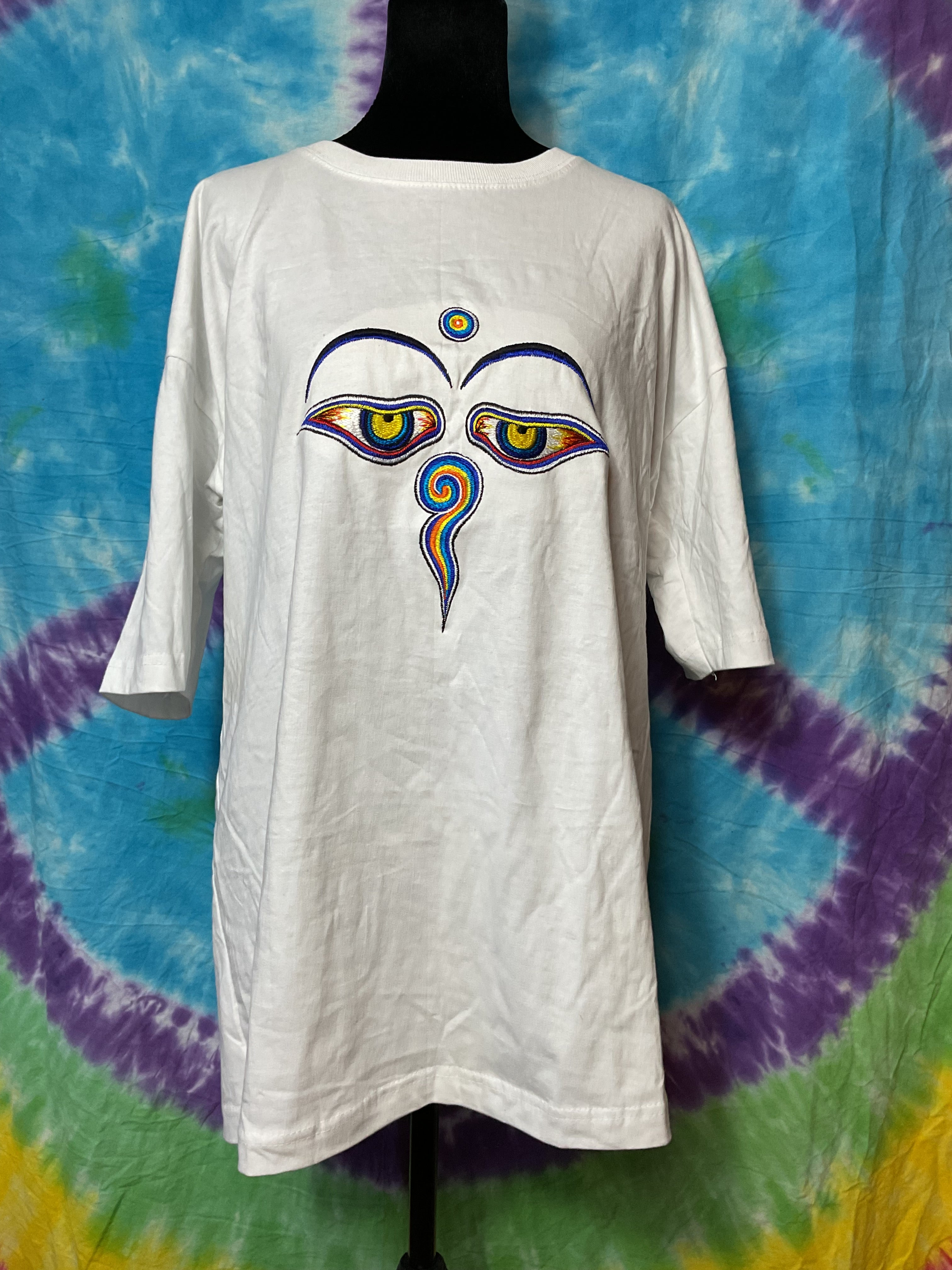 Vintage Annapurna Nepal Buddha Eyes White Tee Size 48 (XL)