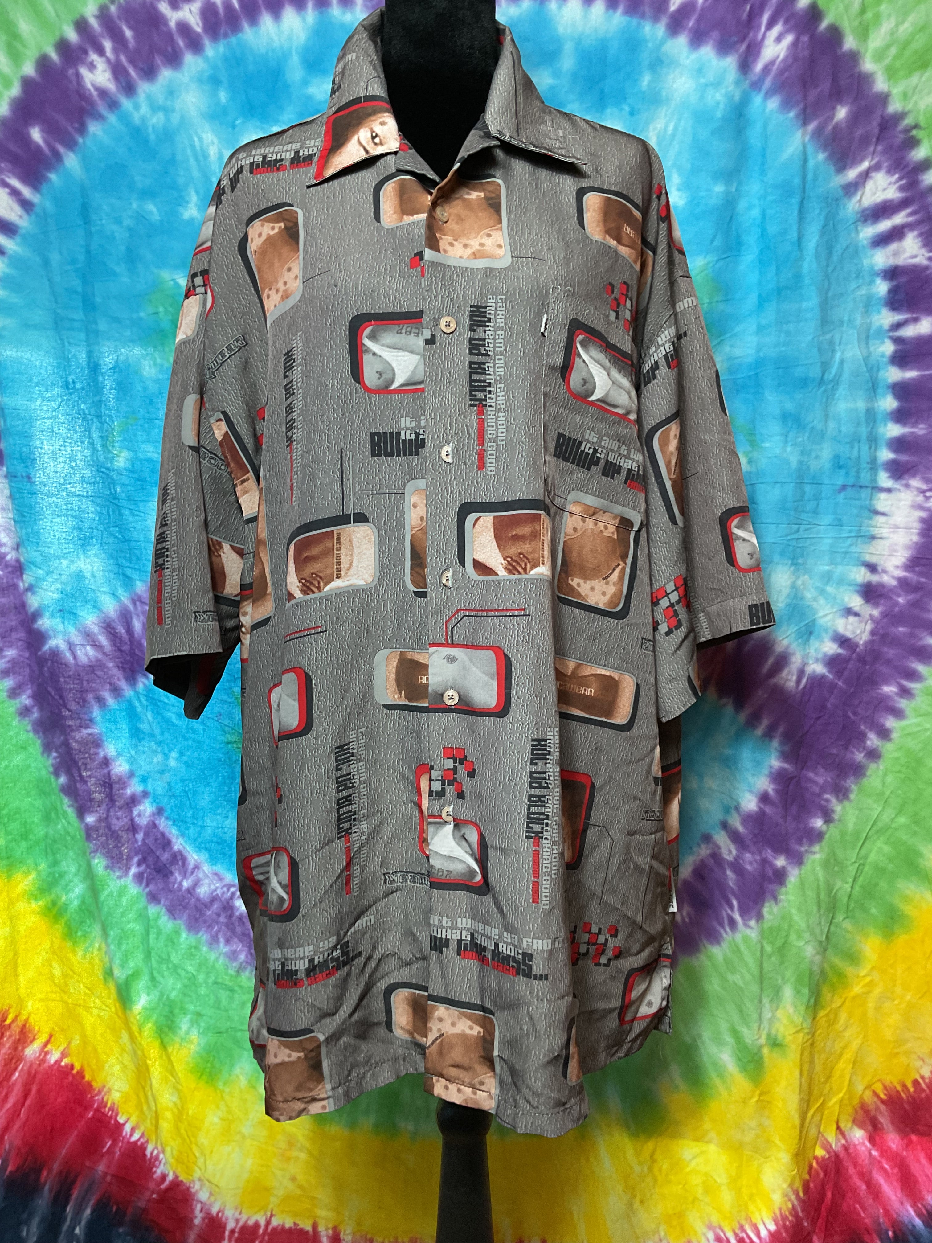 Vintage Rocawear Roc Da Block All Over Print Button Down Shirt XL
