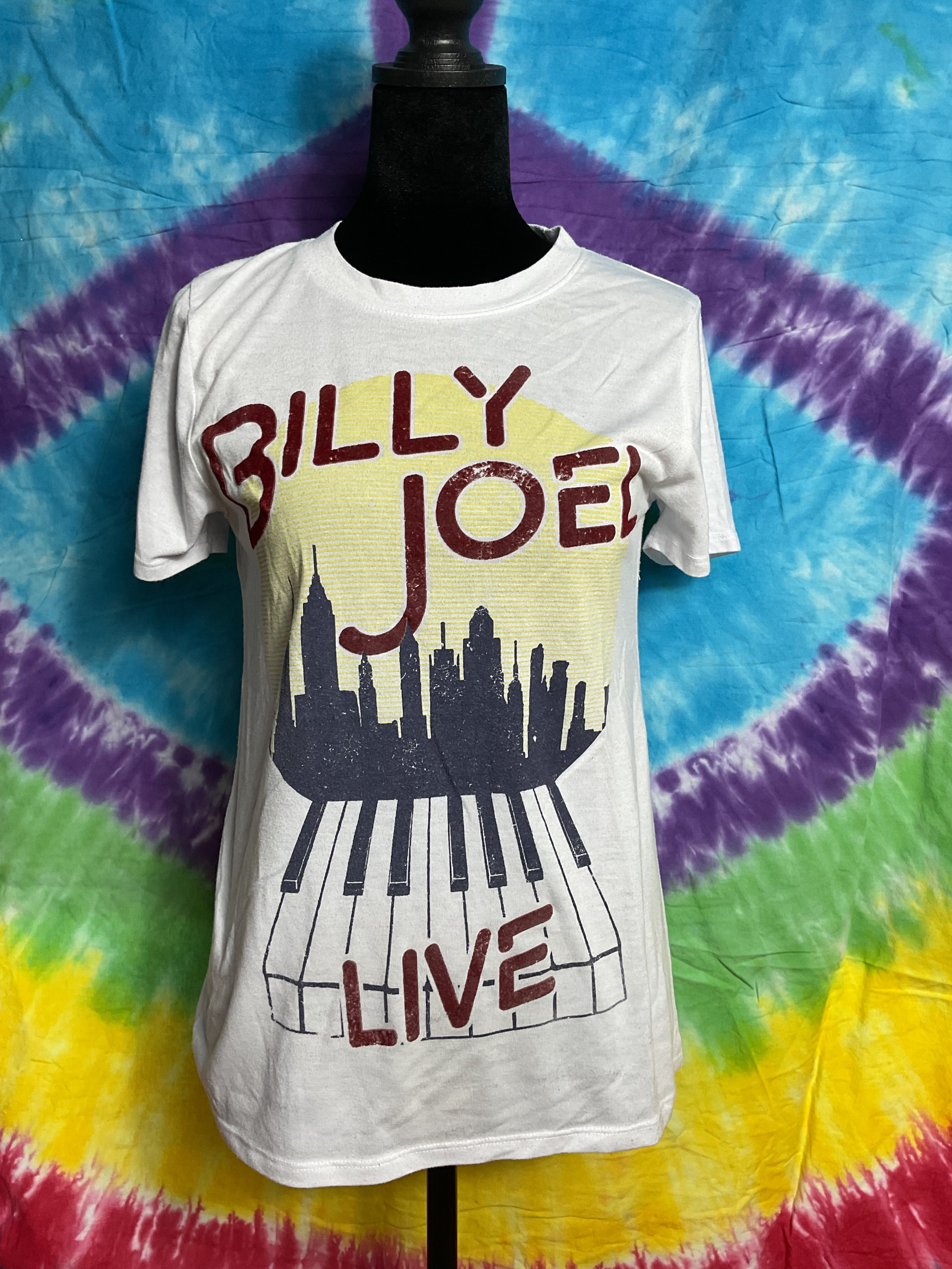 Billy Joel Live NYC Skyline Piano Tee White Small Velvety Flocked