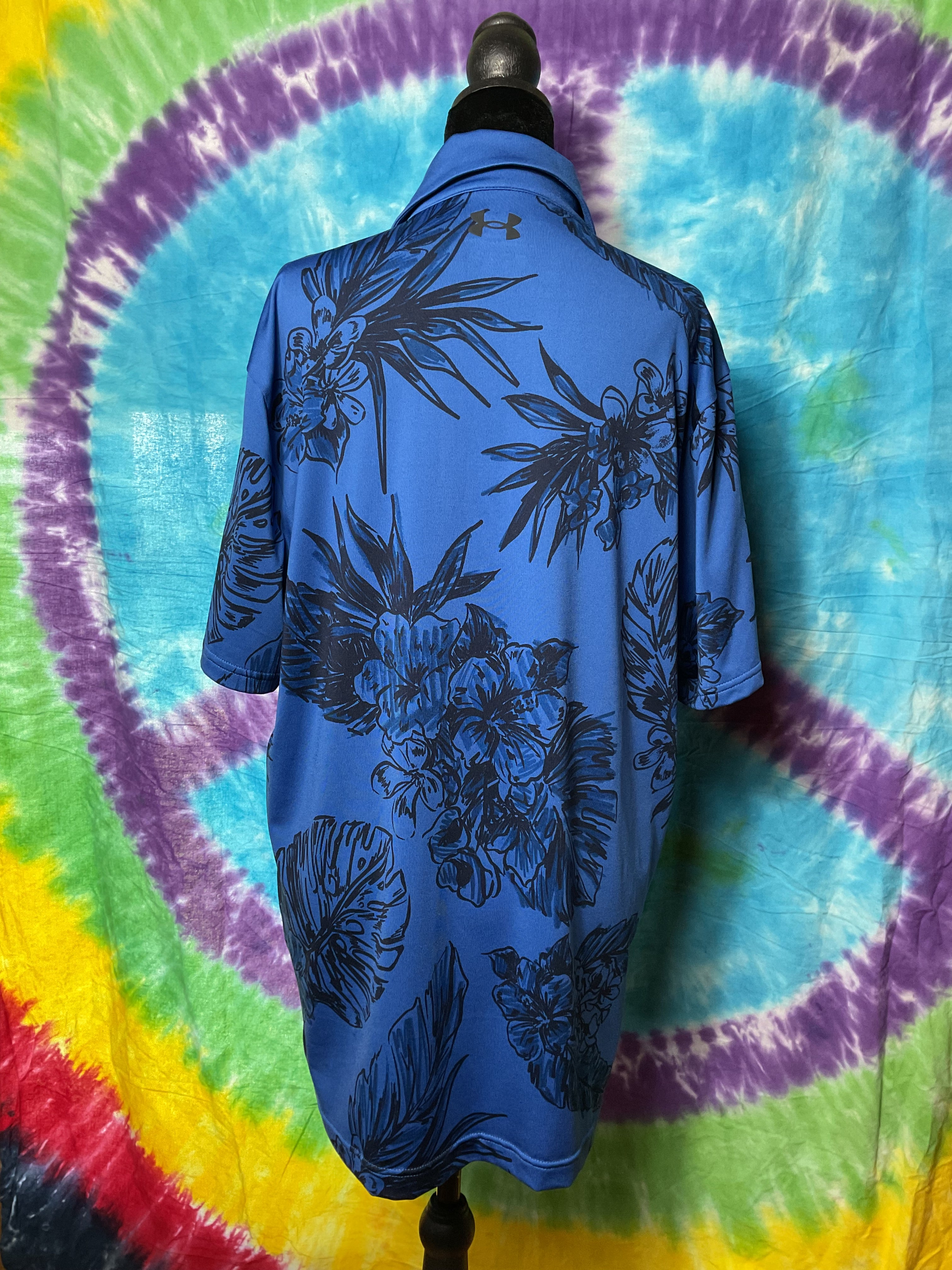 Under Armour Playoff Polo Mens Medium Blue Floral Hibiscus Golf
