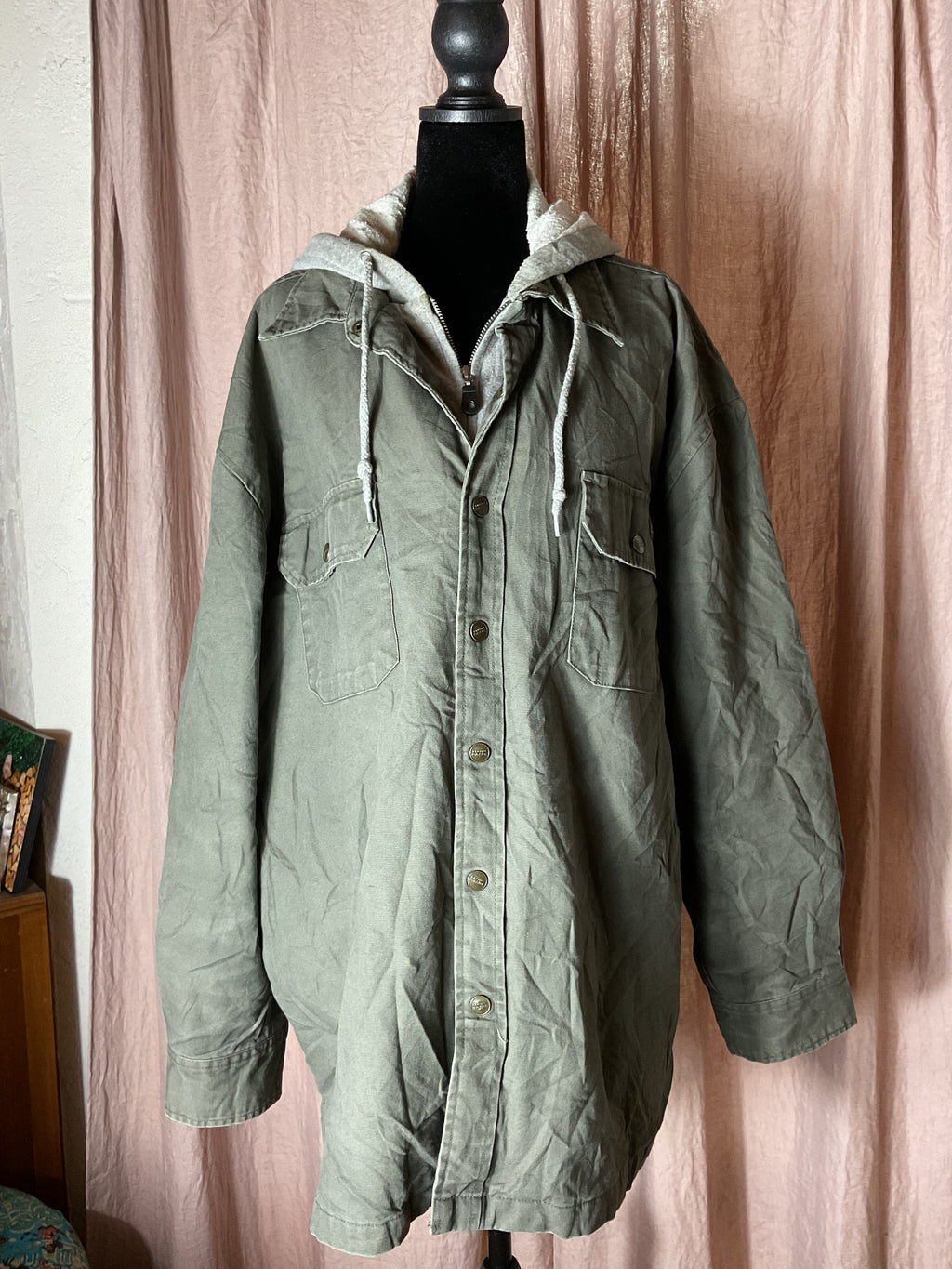 Dickies Hooded Canvas Jacket Metal Zip Olive