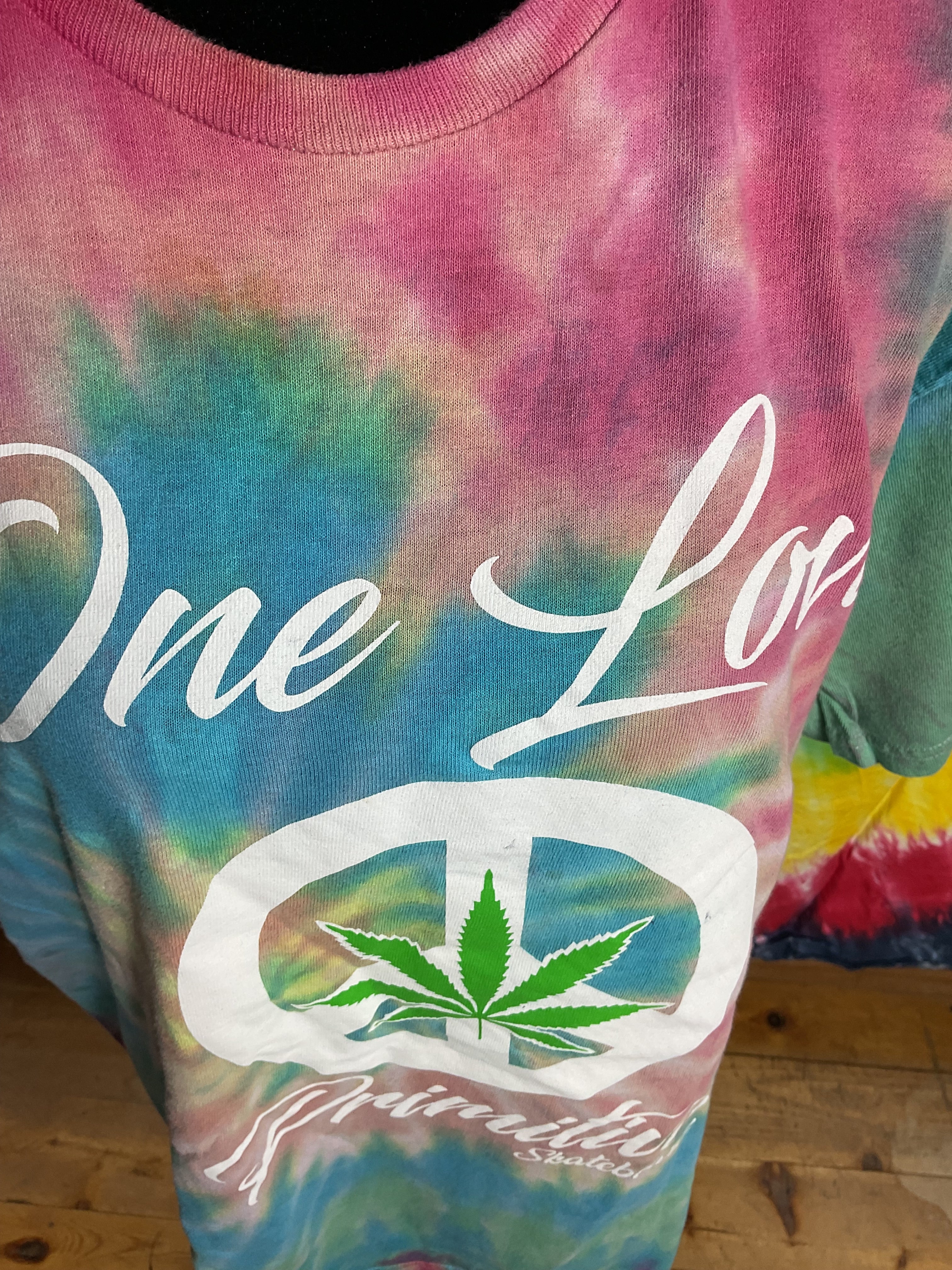 Primitive Skateboard One Love Tie Dye Shirt Cannabis Peace XL