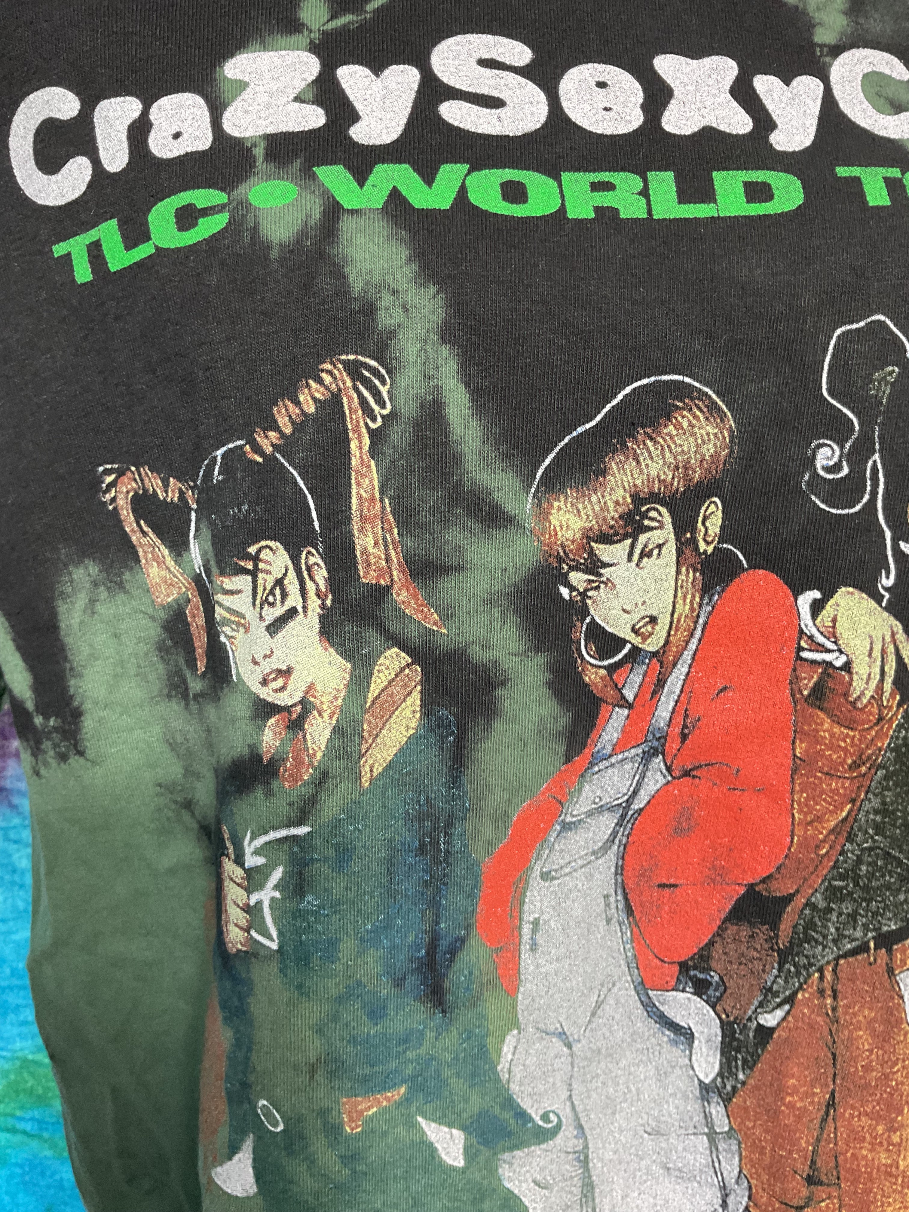 TLC CrazySexyCool World Tour Anime Graphic Tie Dye Tee Large