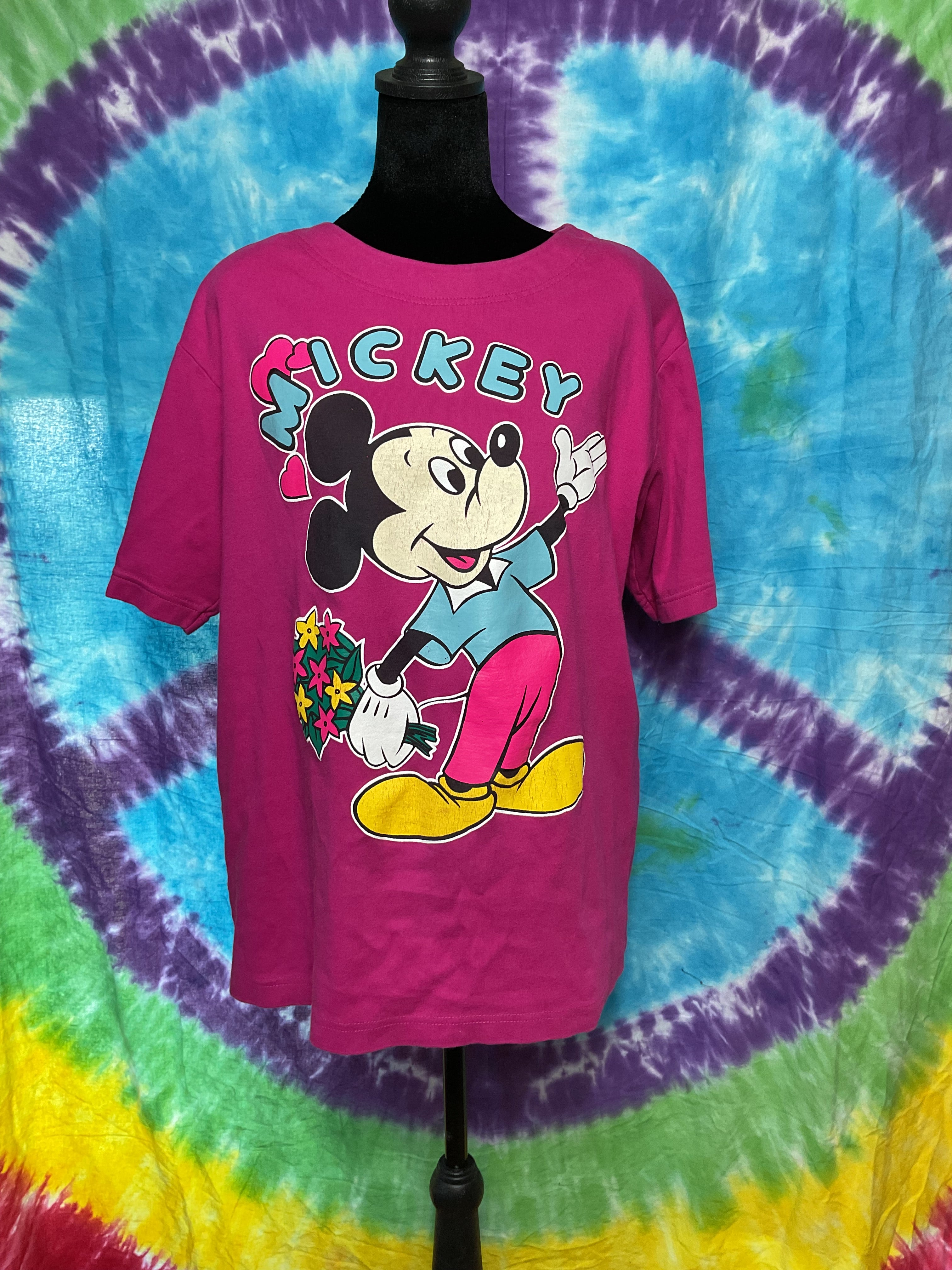 Vintage Mickey Mouse Shoulder Pad T-Shirt Pink Fits L/XL