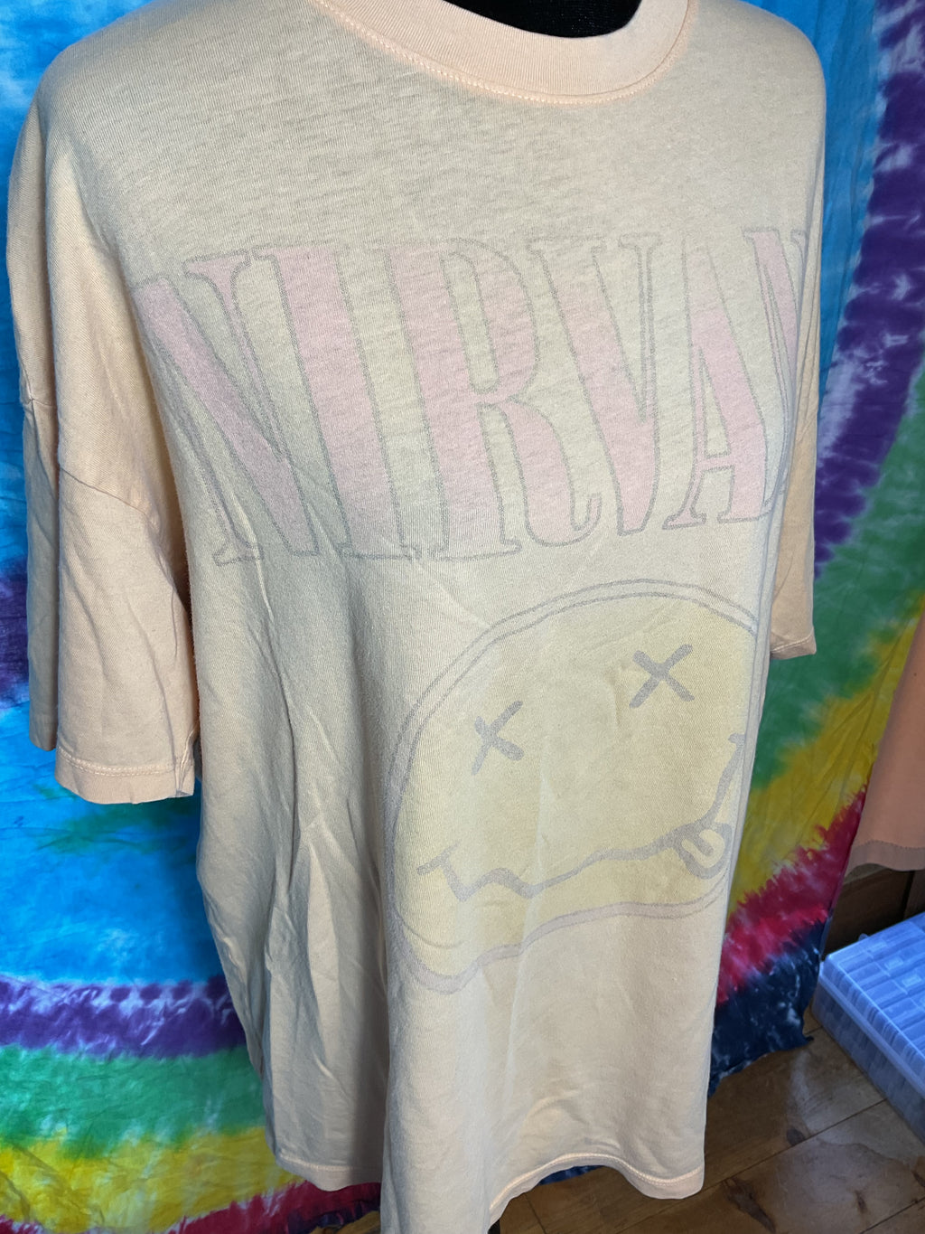 Nirvana Smiley Face Band Tee American Eagle Peach Medium
