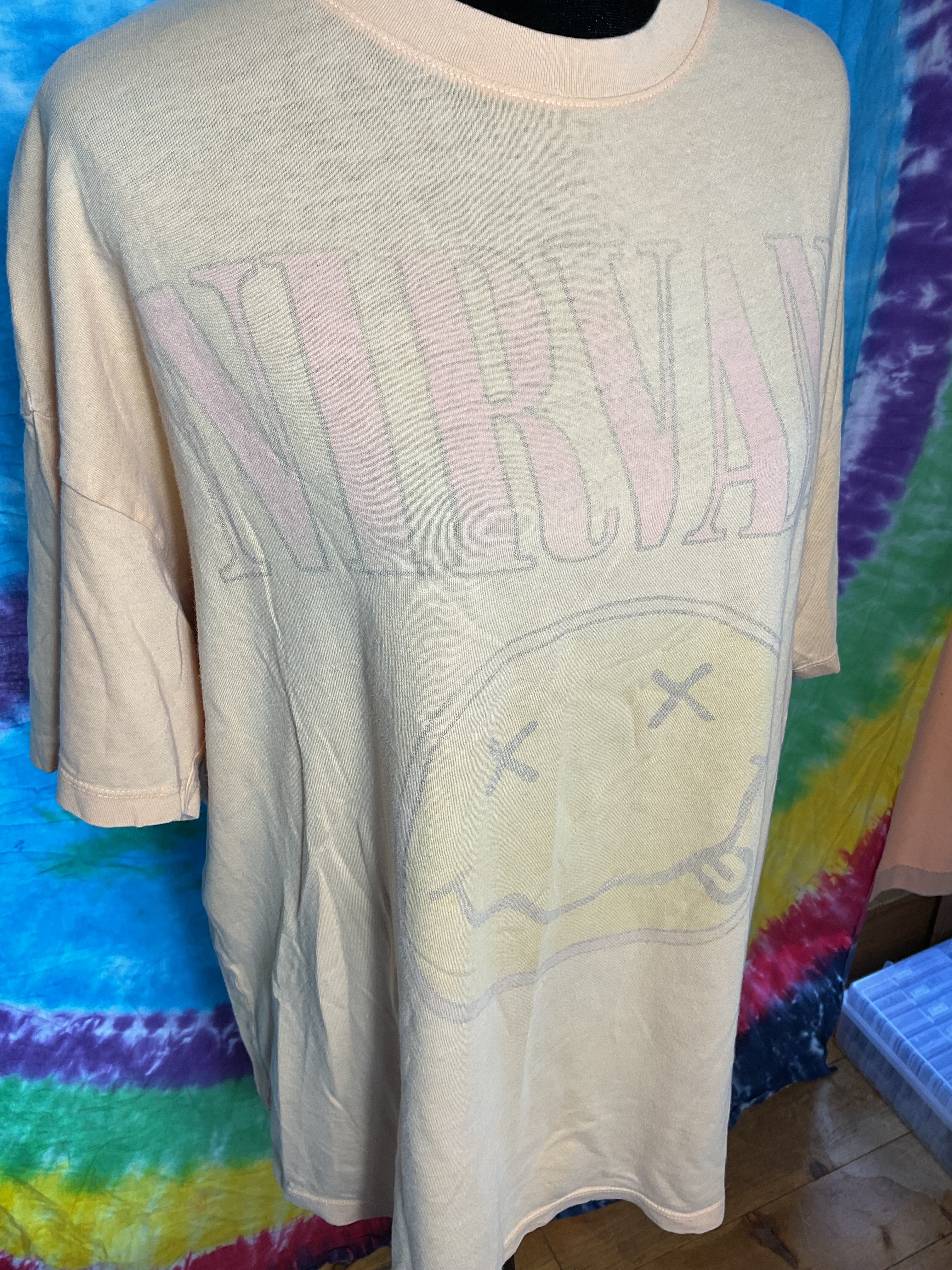 Nirvana Smiley Face Band Tee American Eagle Peach Medium