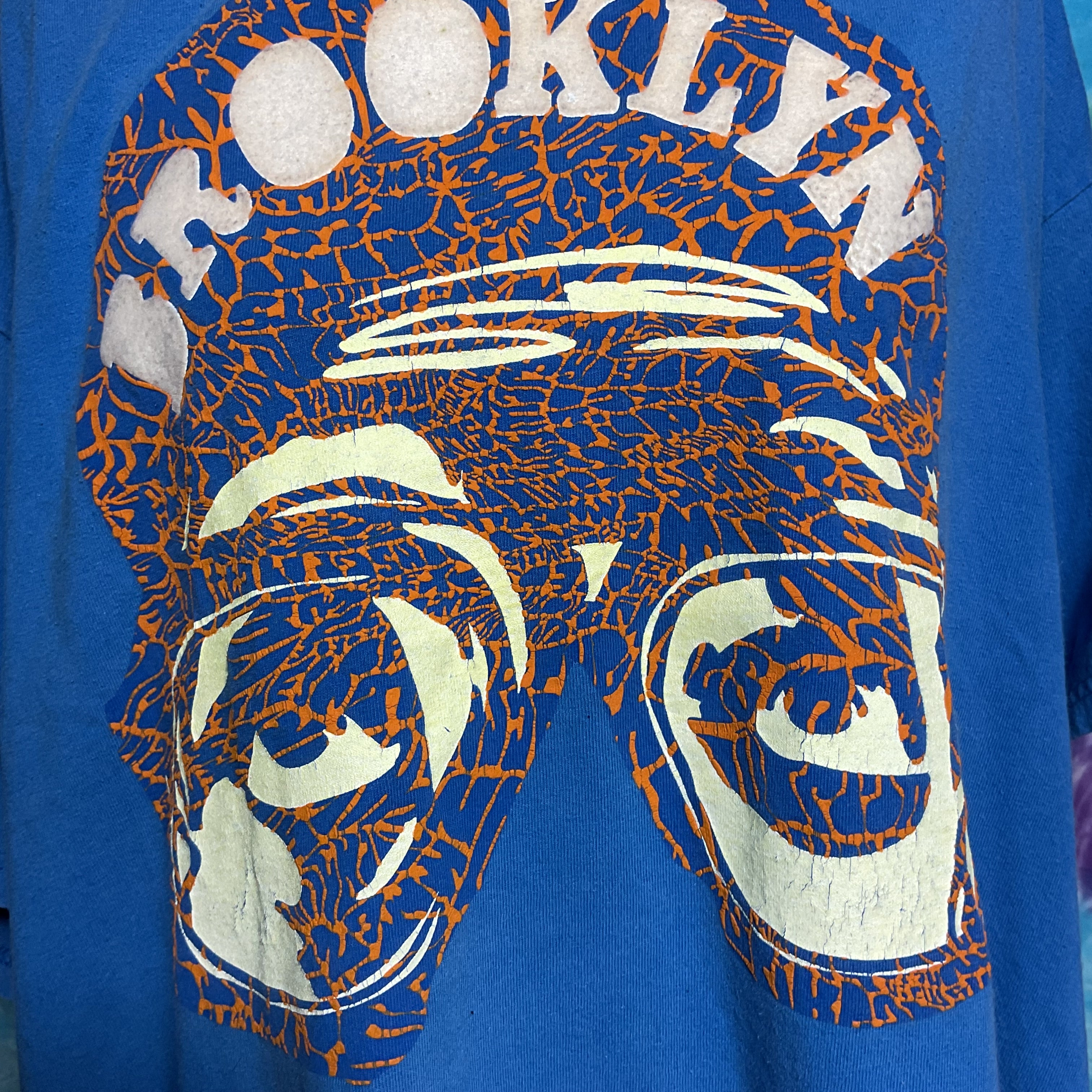 Jordan Brooklyn Elephant Print T-Shirt XL Blue Orange Vintage