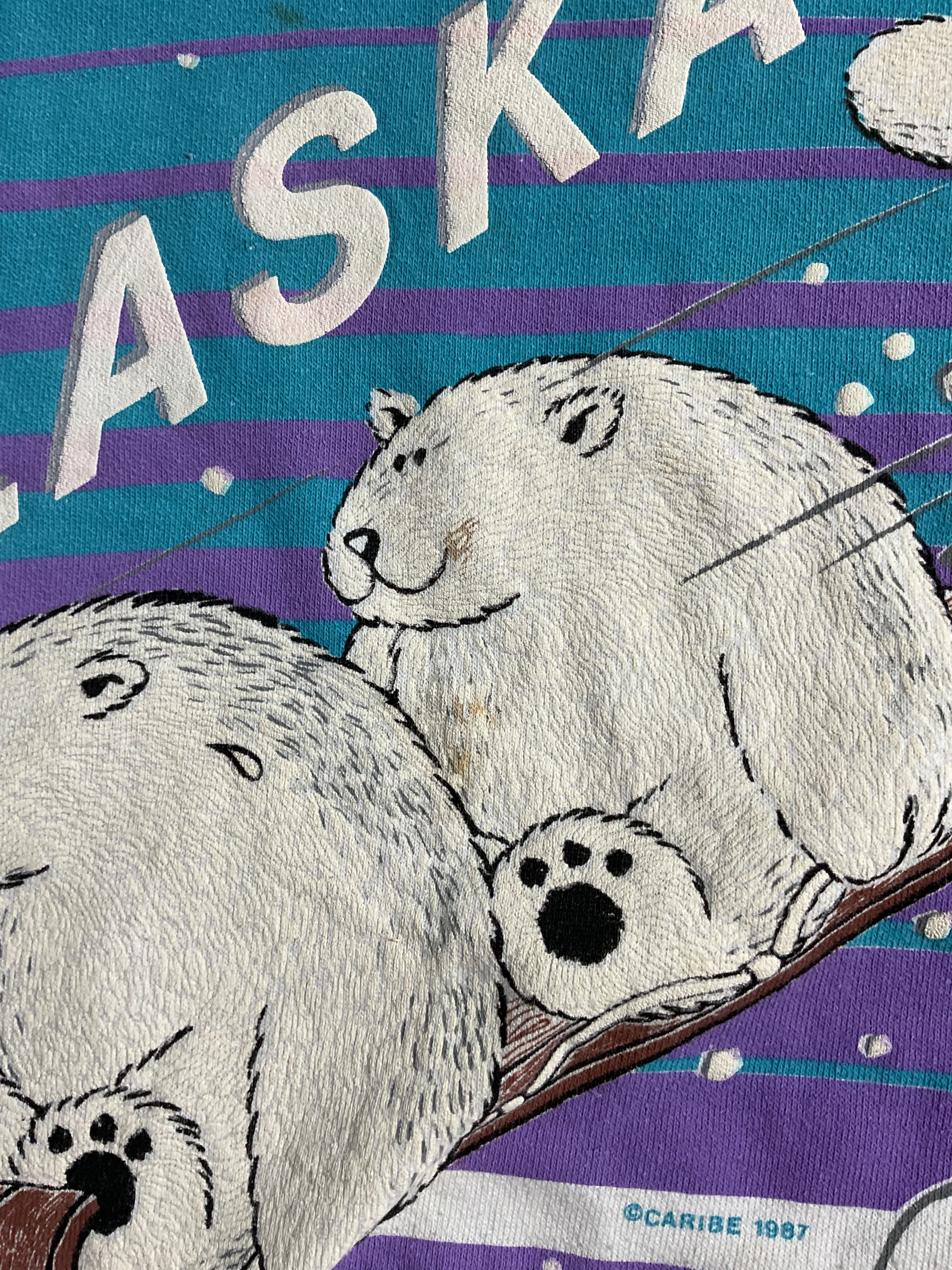 1987 Alaska Sledding Polar Bears Crewneck - Rare Sleeve Print