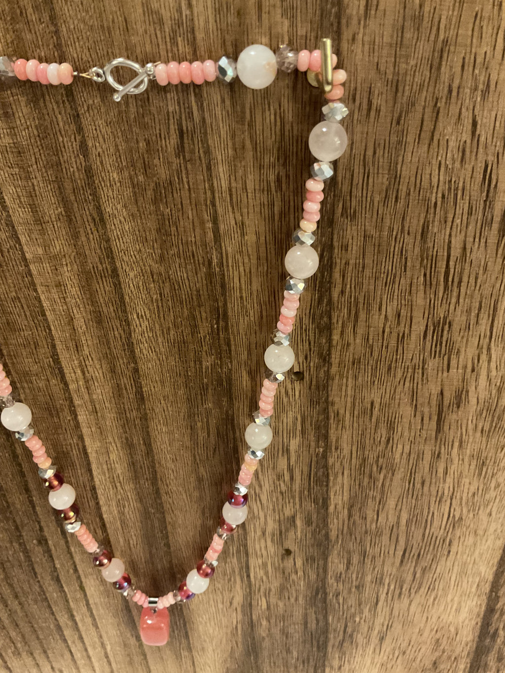 Rose Quartz & Vintage Lampwork Glass Beaded 20" Necklace