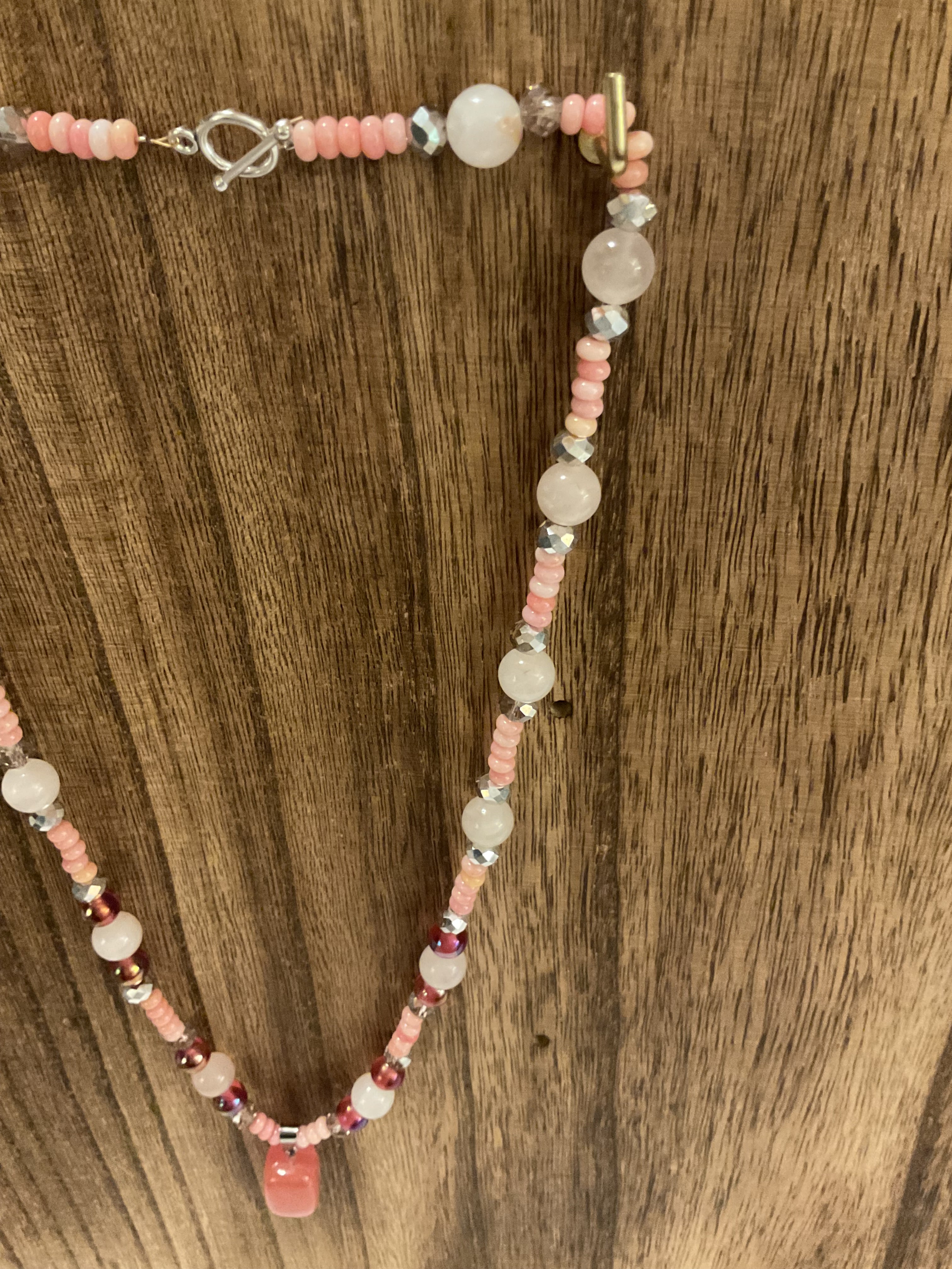 Rose Quartz & Vintage Lampwork Glass Beaded 20" Necklace