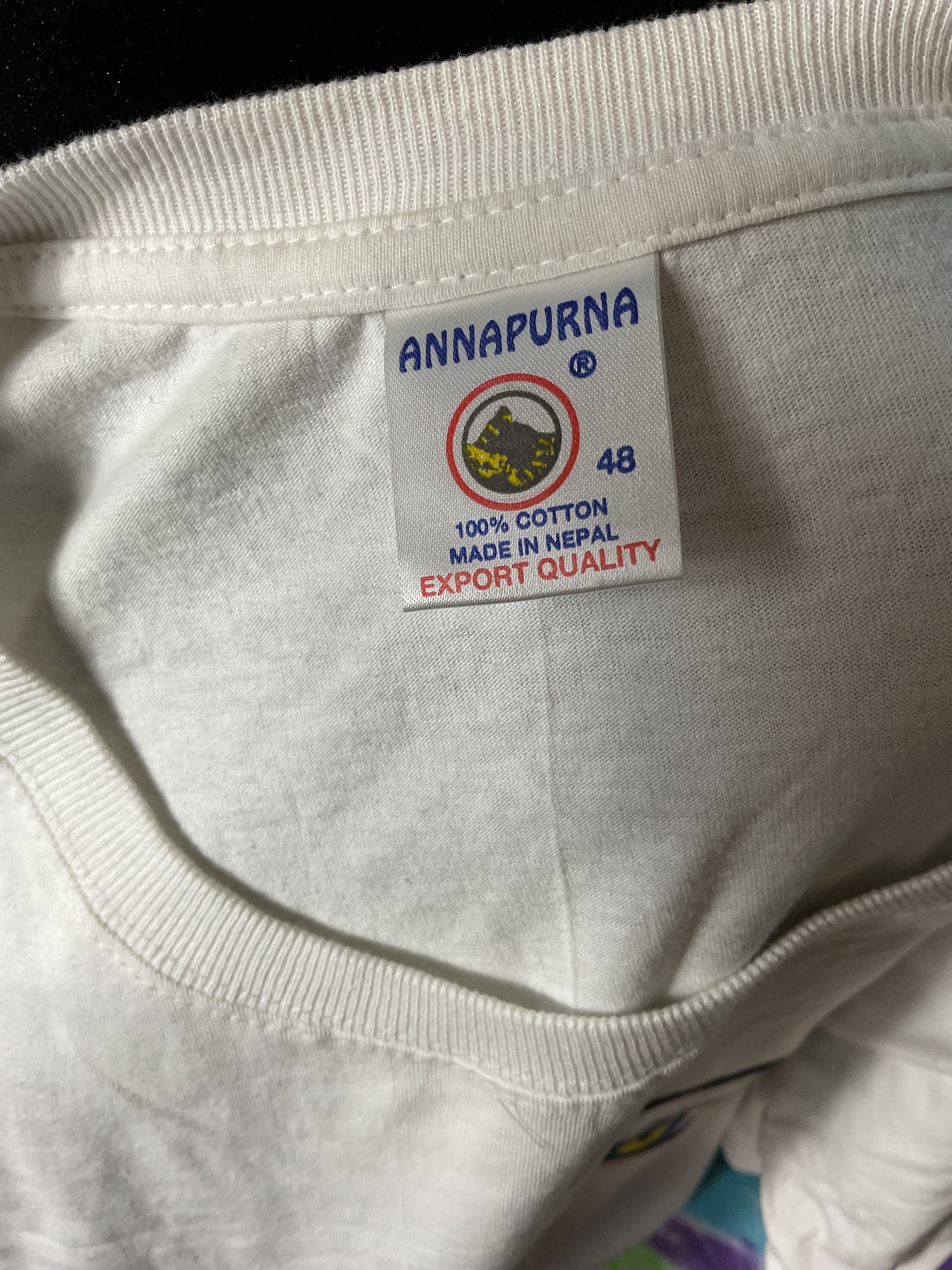 Vintage Annapurna Nepal Buddha Eyes White Tee Size 48 (XL)