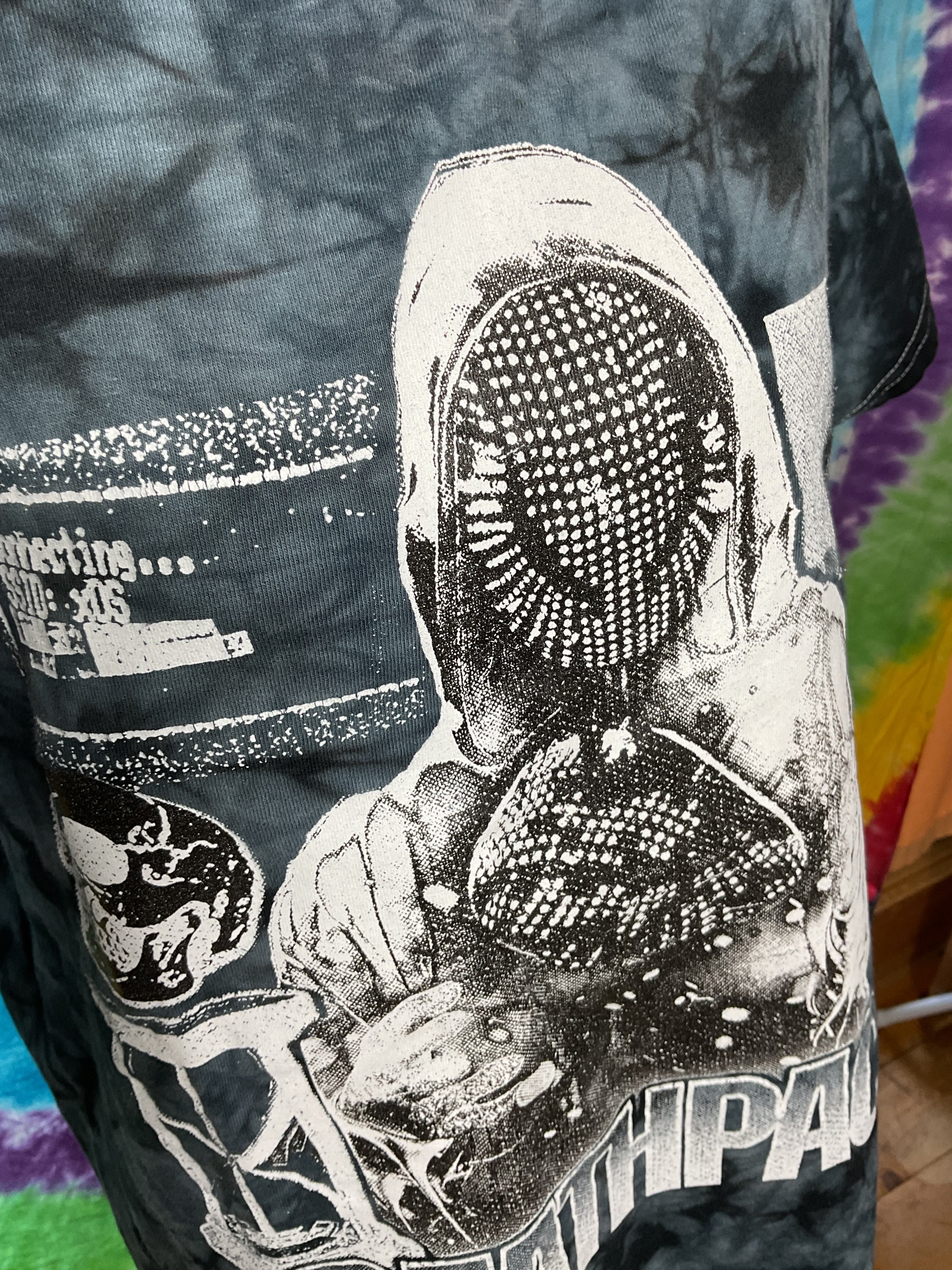 Deathpact EDM Graphic Tie Dye T-Shirt Mens Large Black Gray Mask