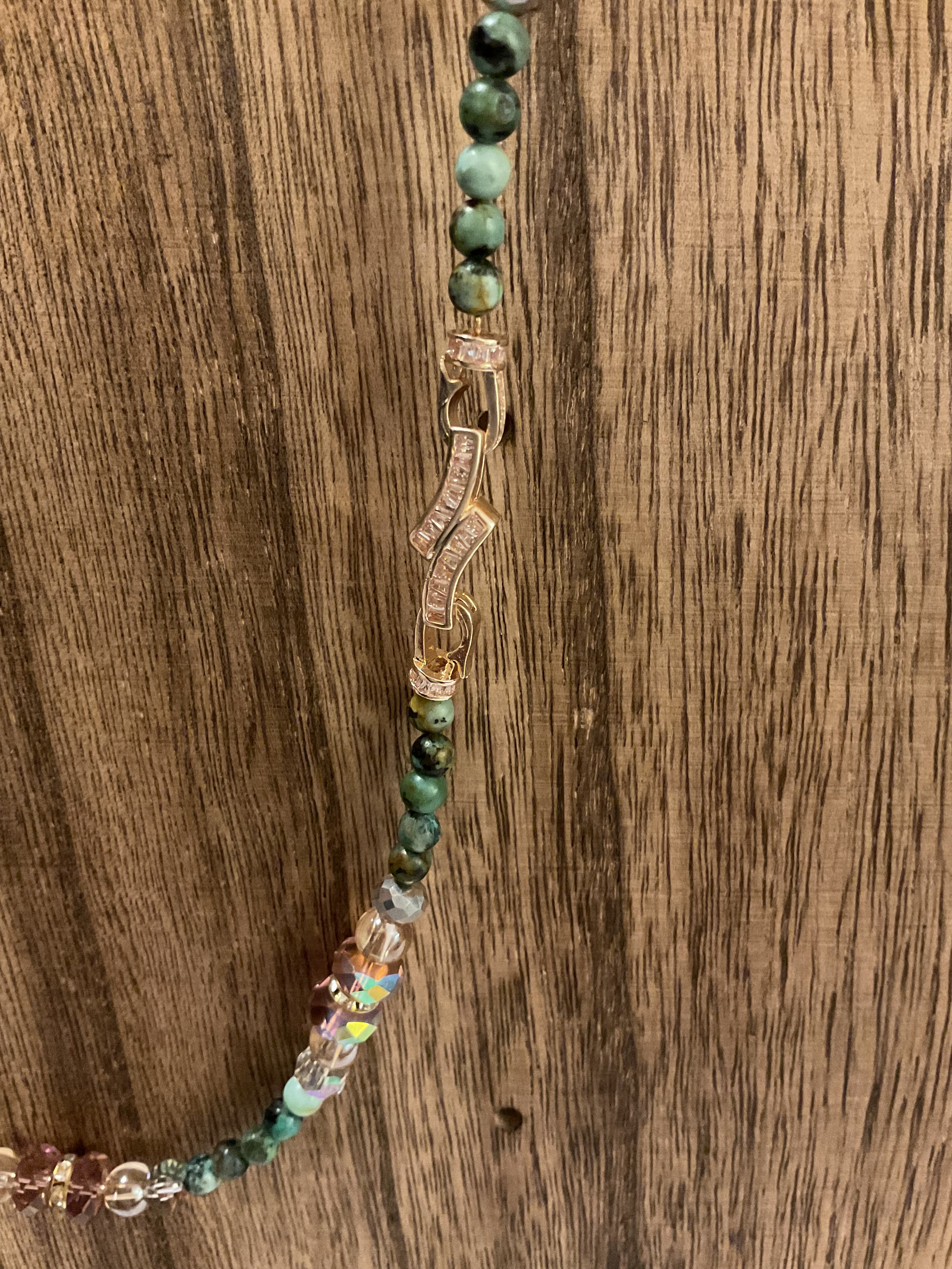 Vintage African Turquoise & Crystal Beaded Necklace - 19" Length