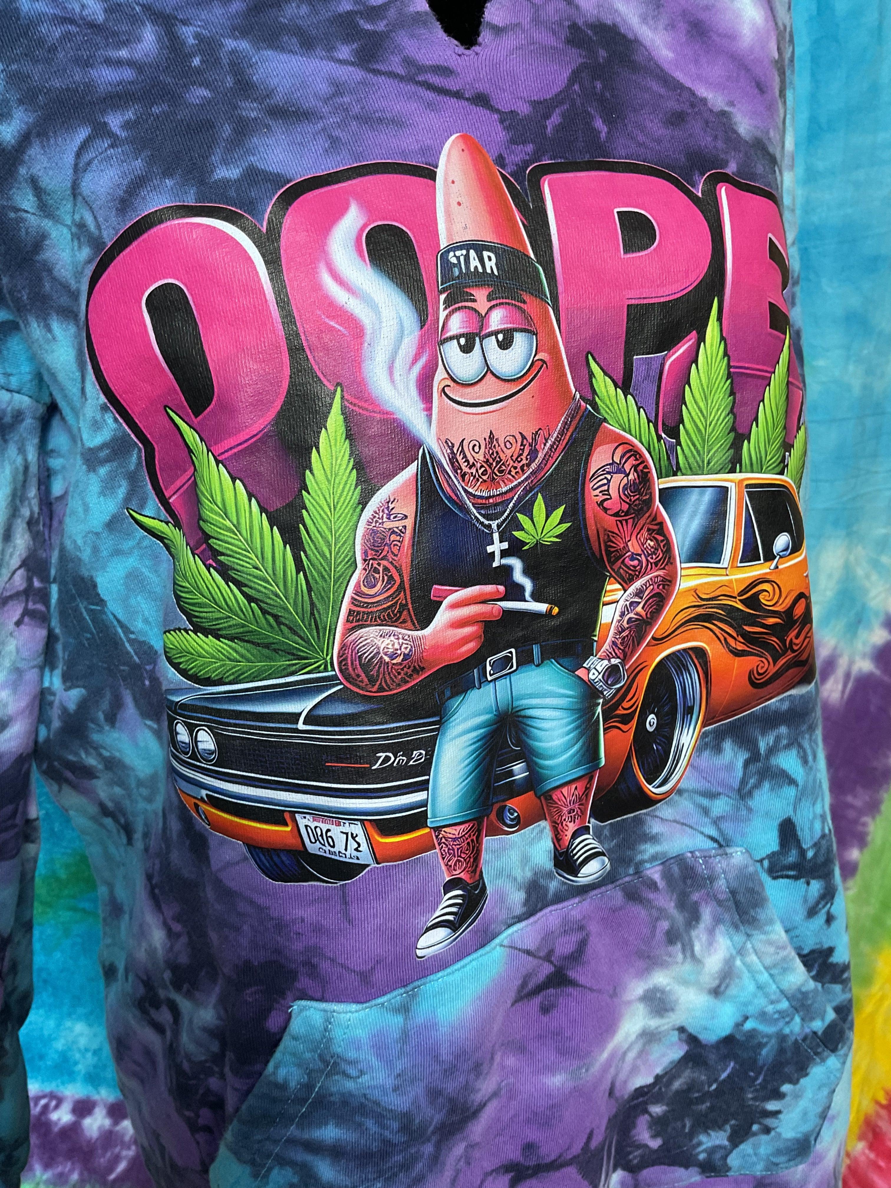 Custom Cut Hot Topic Patrick Star Tie Dye Hoodie DOPE Small
