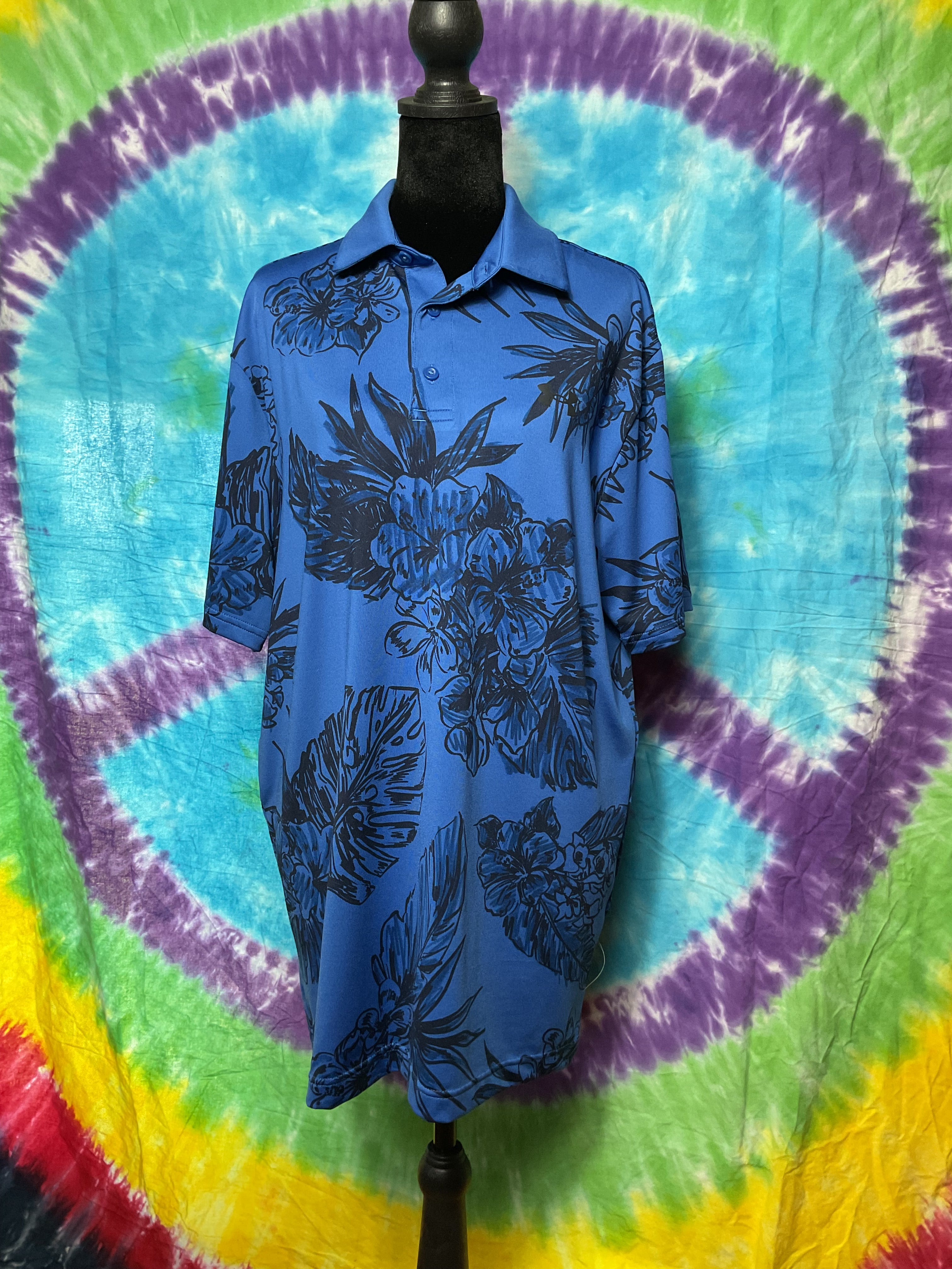 Under Armour Playoff Polo Mens Medium Blue Floral Hibiscus Golf