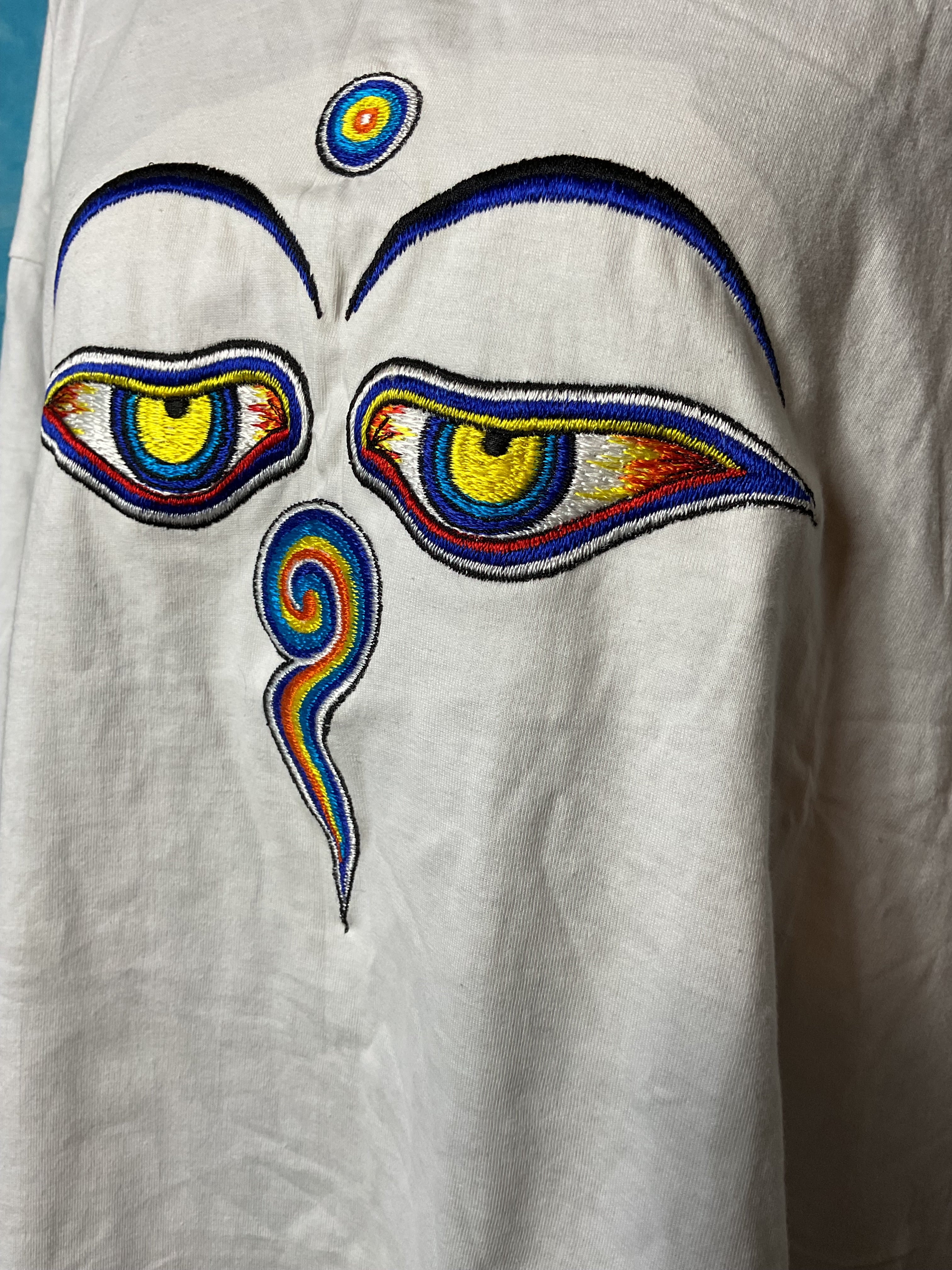 Vintage Annapurna Nepal Buddha Eyes White Tee Size 48 (XL)