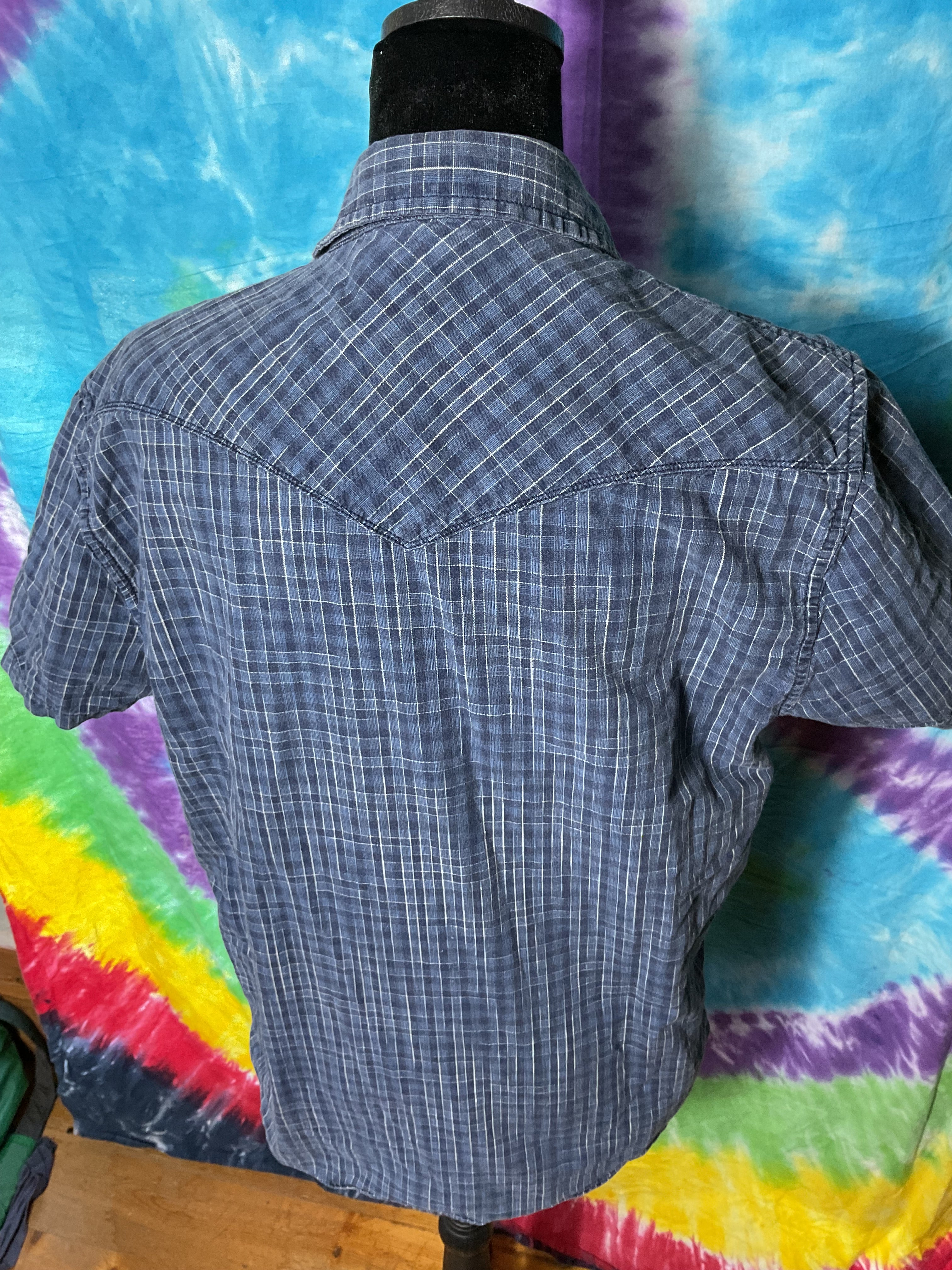 Lucky Brand Men's True Indigo Western Pearl Snap Plaid Shirt S