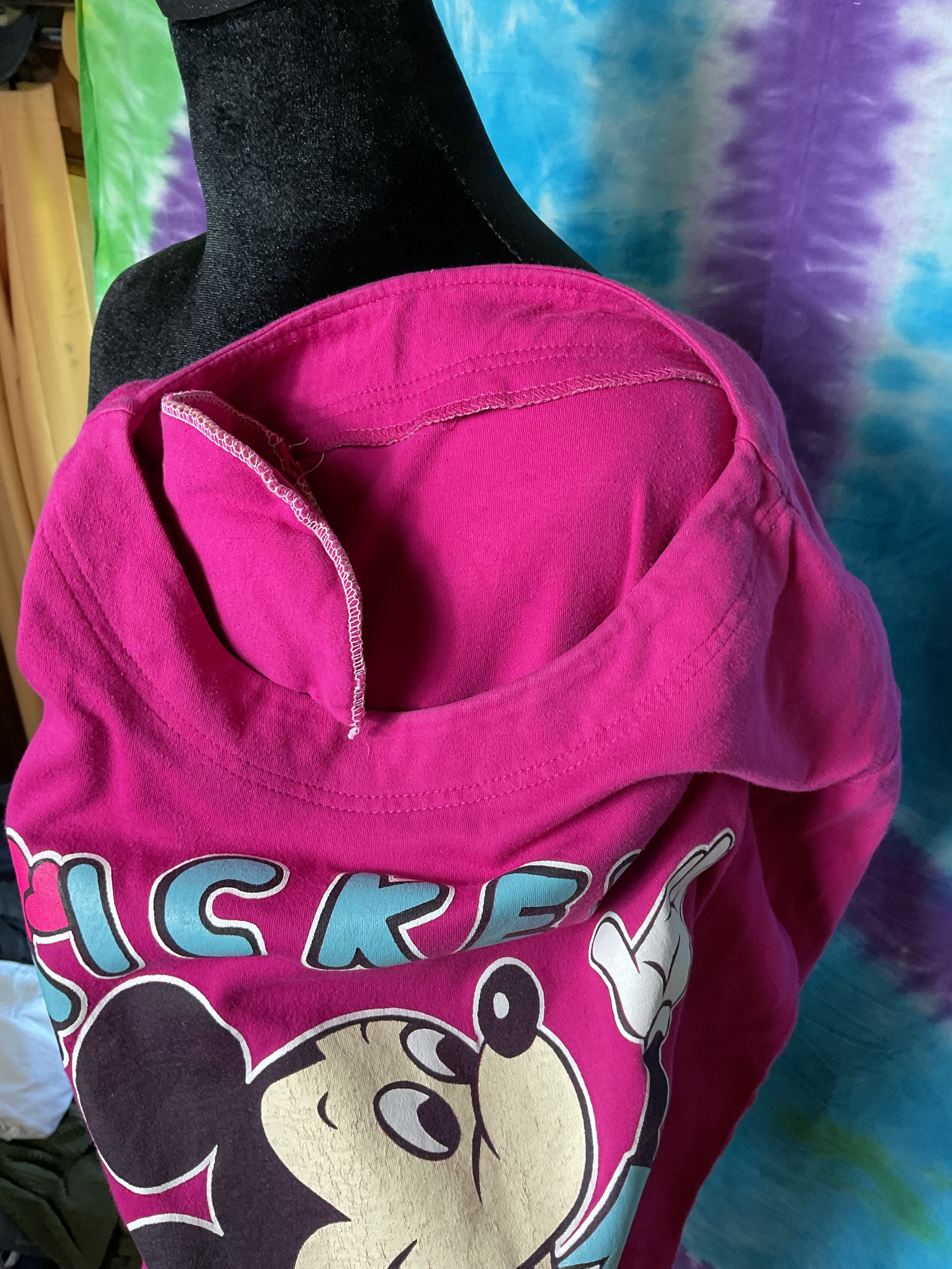 Vintage Mickey Mouse Shoulder Pad T-Shirt Pink Fits L/XL