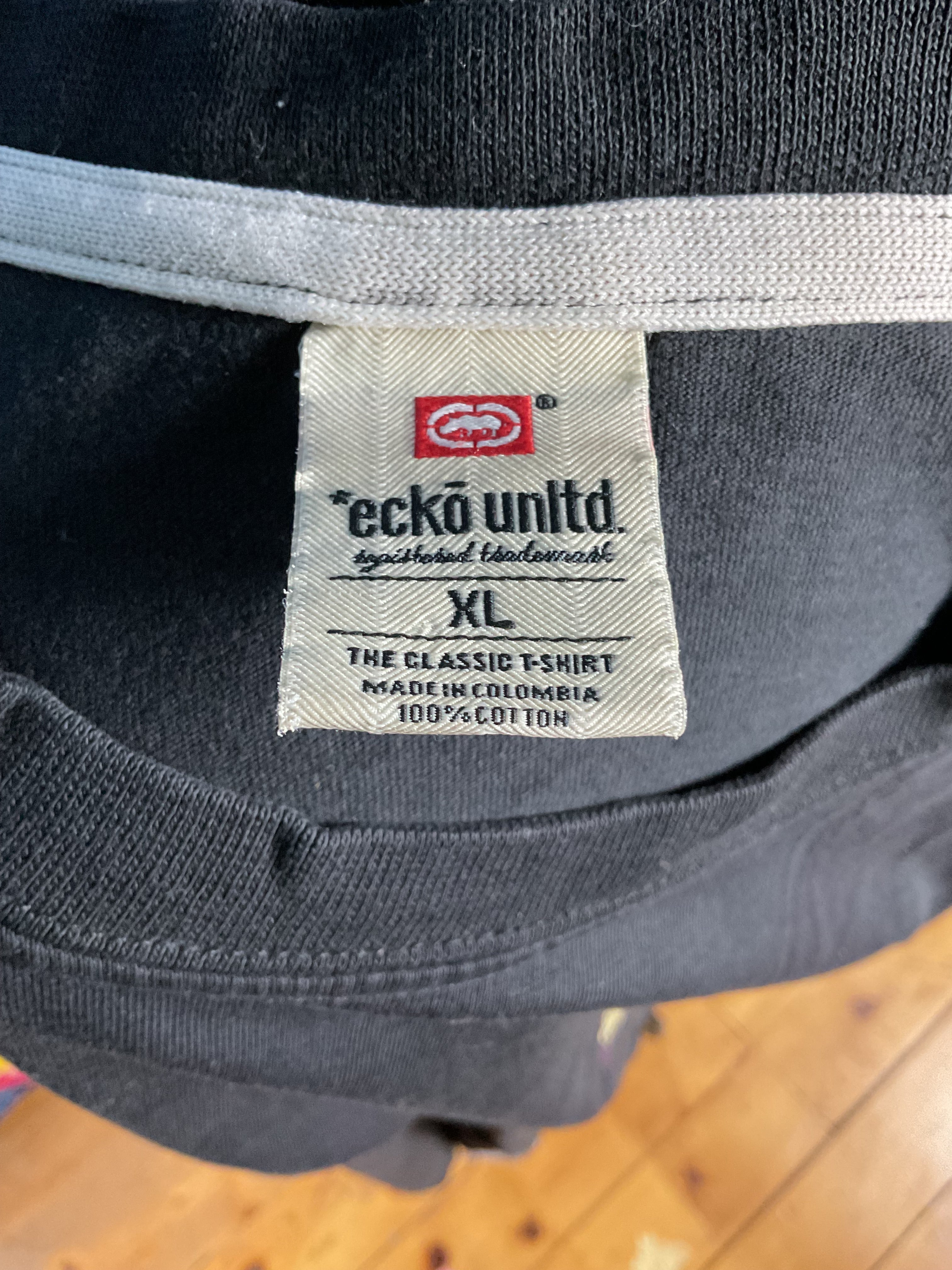 Vtg Ecko Unltd Y2K Crest Paisley AOP Tee Shirt XL Black