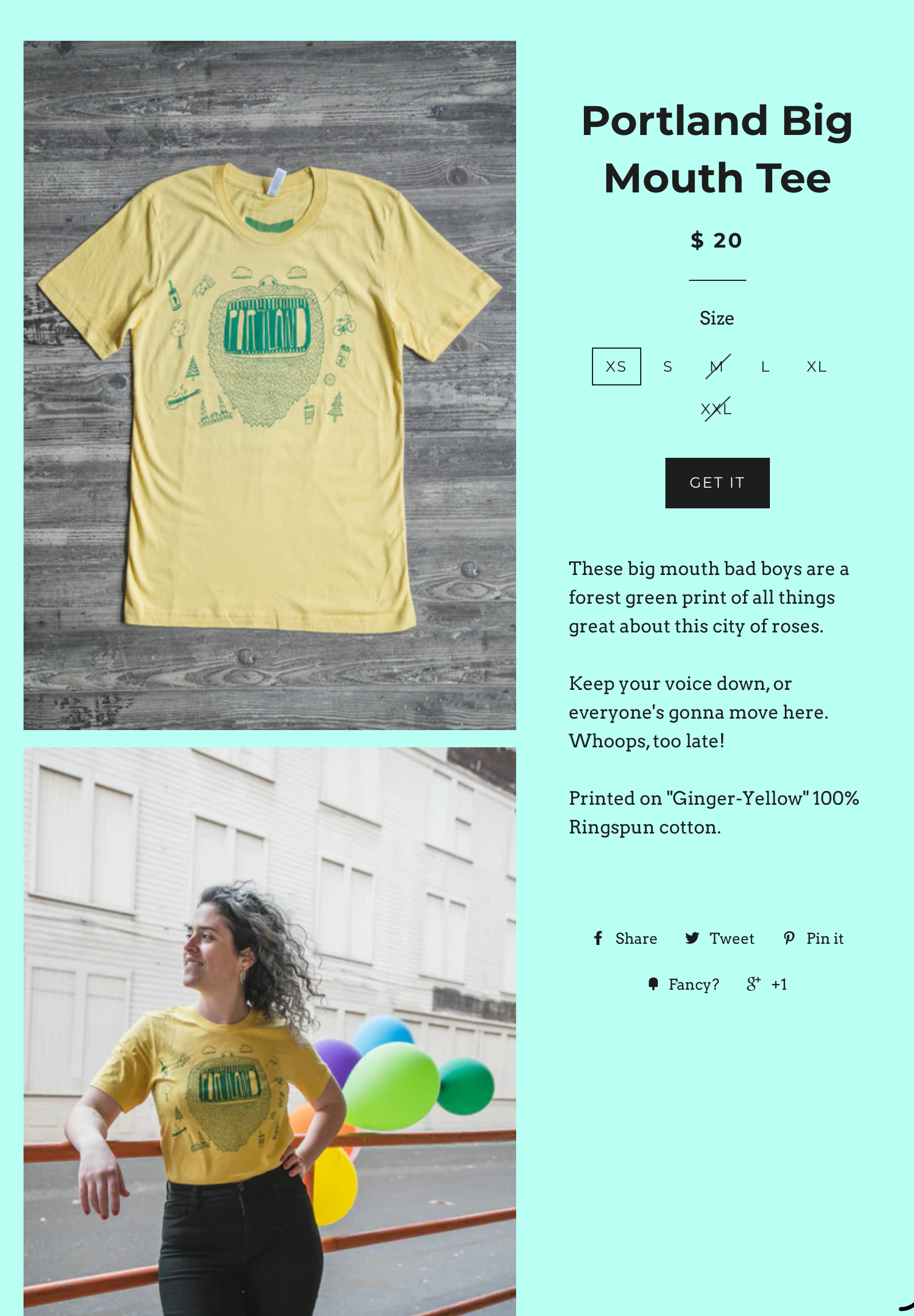 Portland Big Mouth Tee Ginger Yellow Ringspun Cotton Sz M