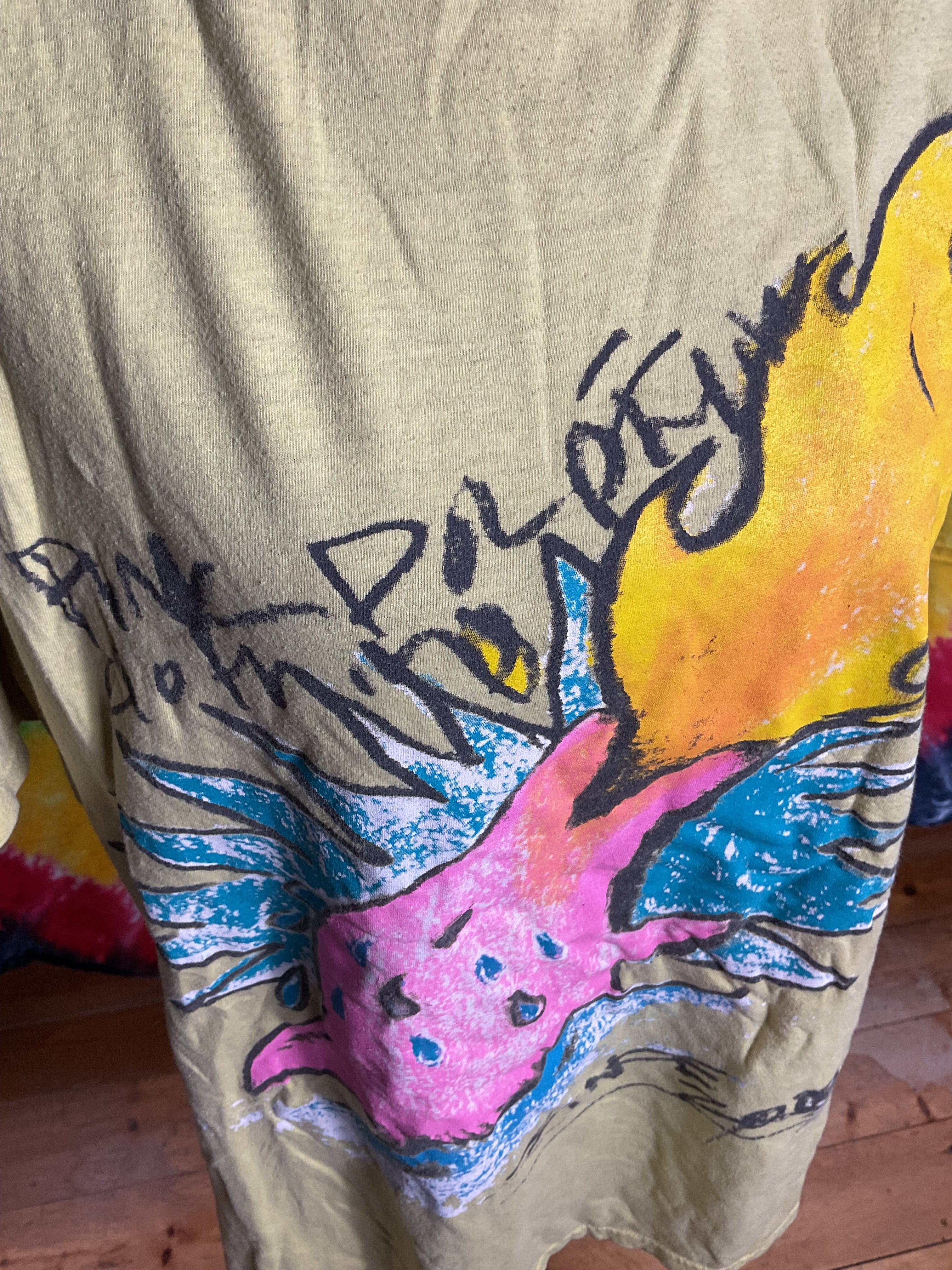 Pink Dolphin Fire Breathing Dolphin Streetwear Tee Yellow XXL
