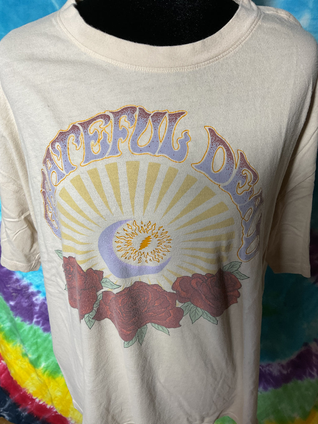 AE Band Tee Grateful Dead Roses Moon Lightning Bolt Cream Size M