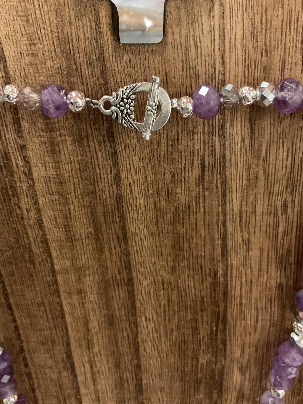 Amethyst Beaded Necklace 20" Silver Heart "A Dream Is A Wish"