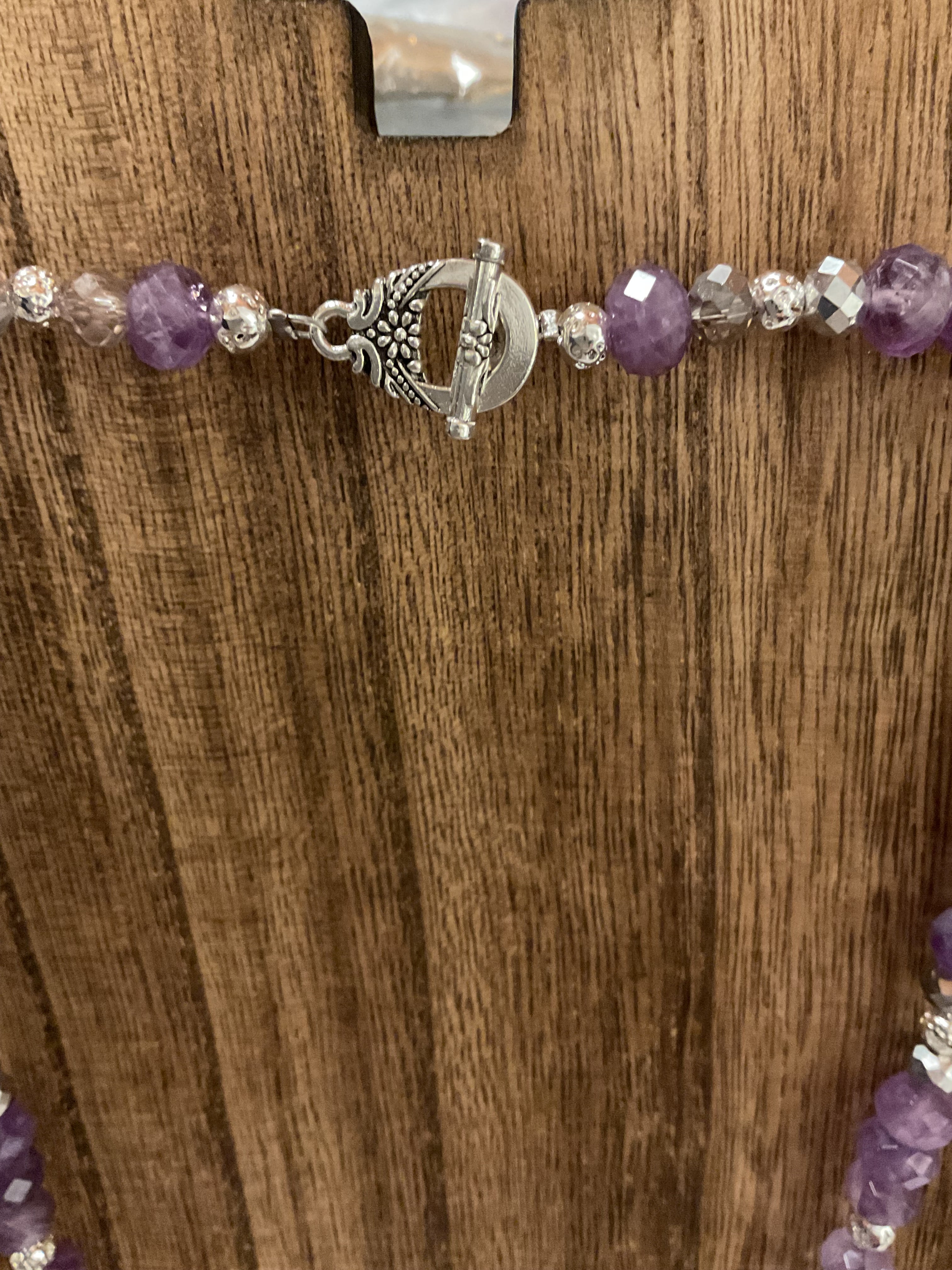 Amethyst Beaded Necklace 20" Silver Heart "A Dream Is A Wish"