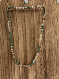 Vintage African Turquoise & Crystal Beaded Necklace - 19" Length