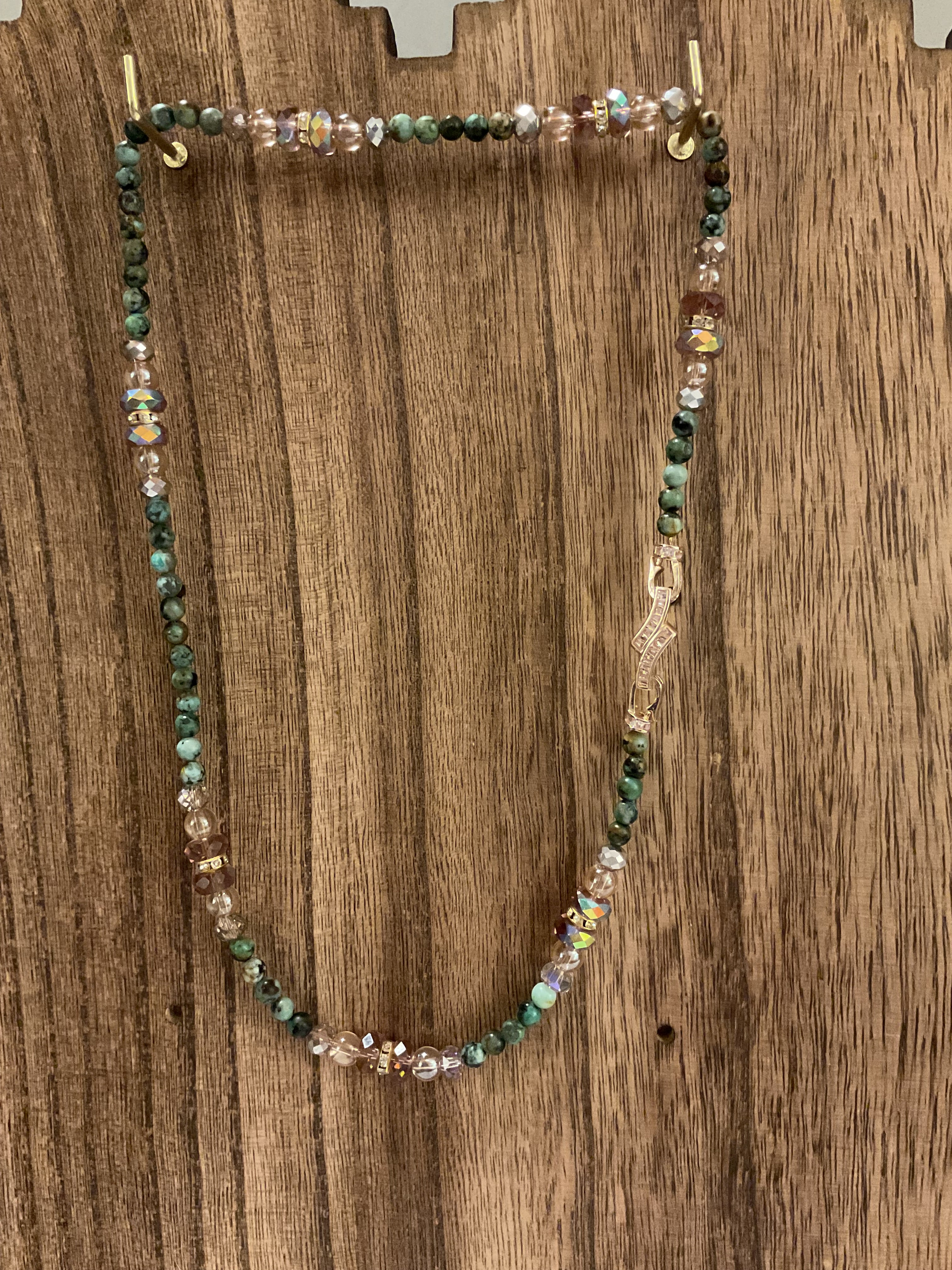 Vintage African Turquoise & Crystal Beaded Necklace - 19" Length