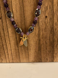 Cicada Amethyst & Smoky Quartz Beaded Necklace Gold Tone Handmade